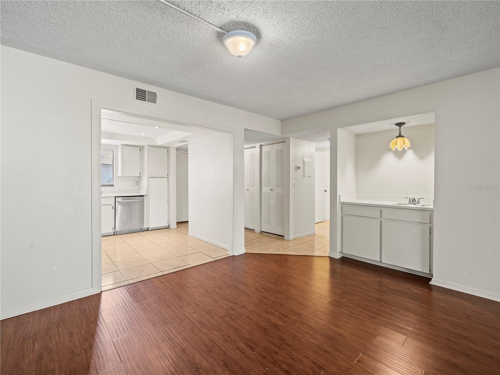 Wet Bar, Kitchen Hallway to bedrooms and entry hallway