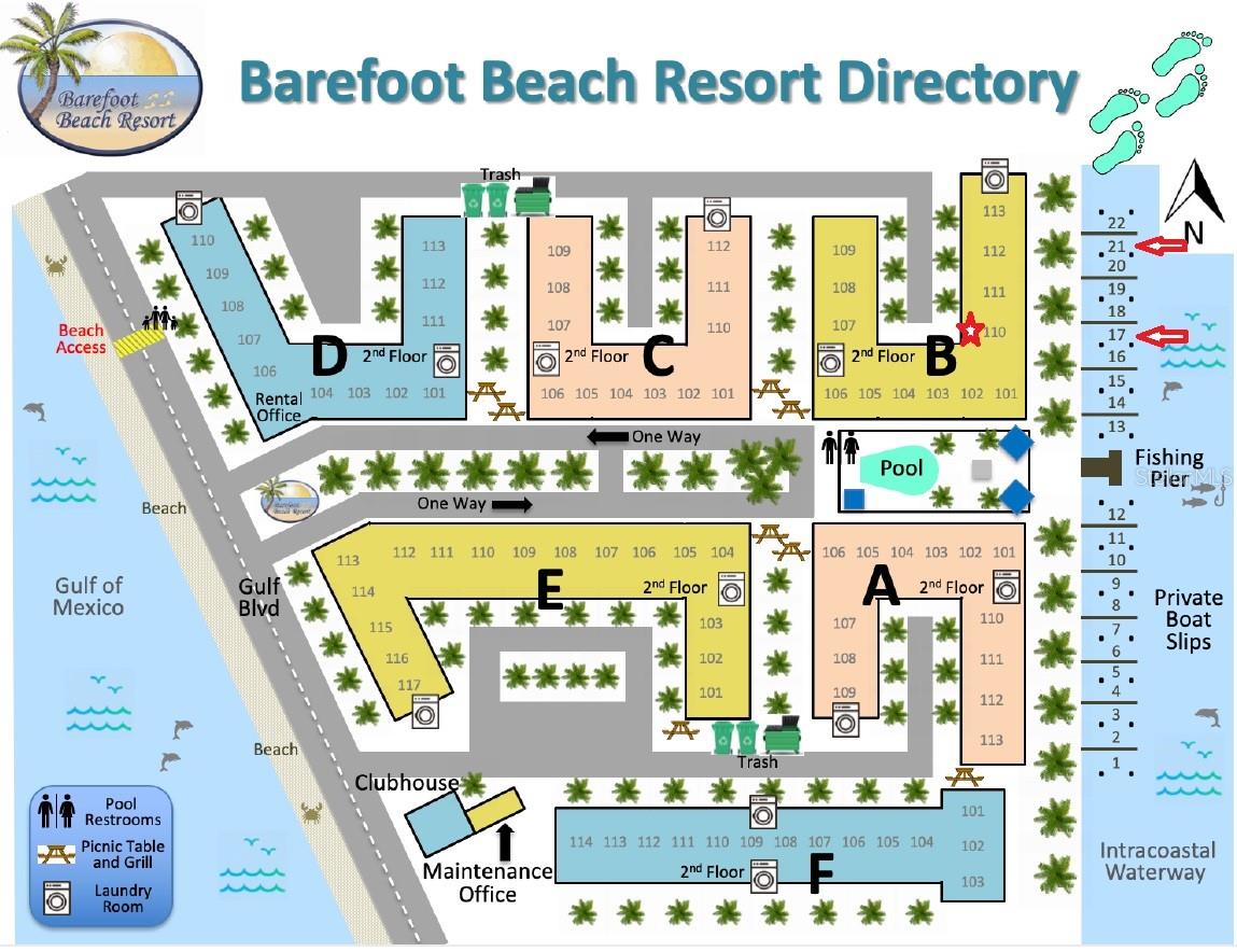 Site plan showing unit location and boat slips