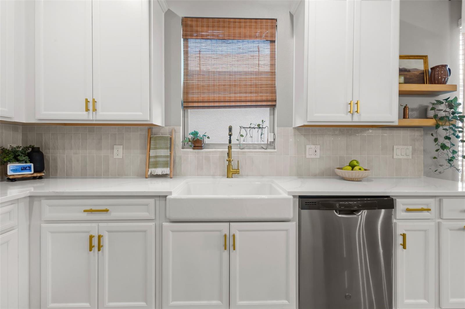 Farmhouse Sink and view of gold hardware