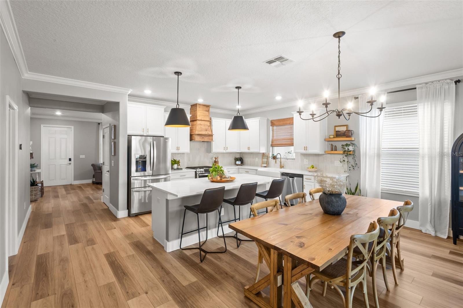 View of open kitchen and dining