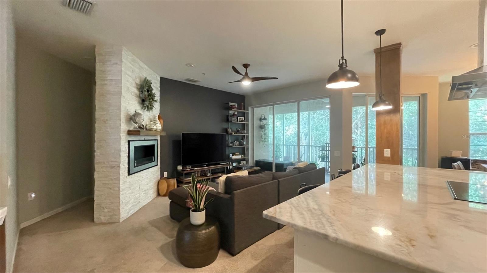 Here is a photo of the view from the kitchen looking into the living room.