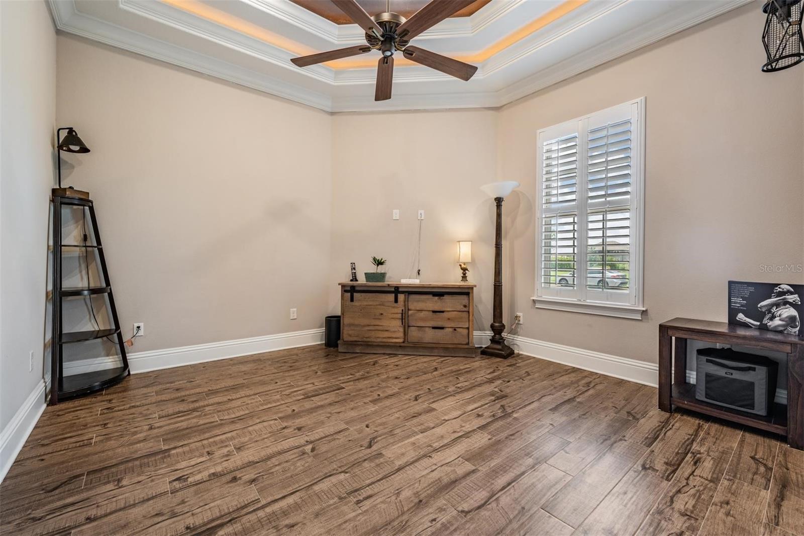 Office/Den with double tray lighted ceilings