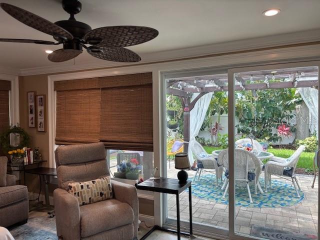 Family room showing sliders to backyard