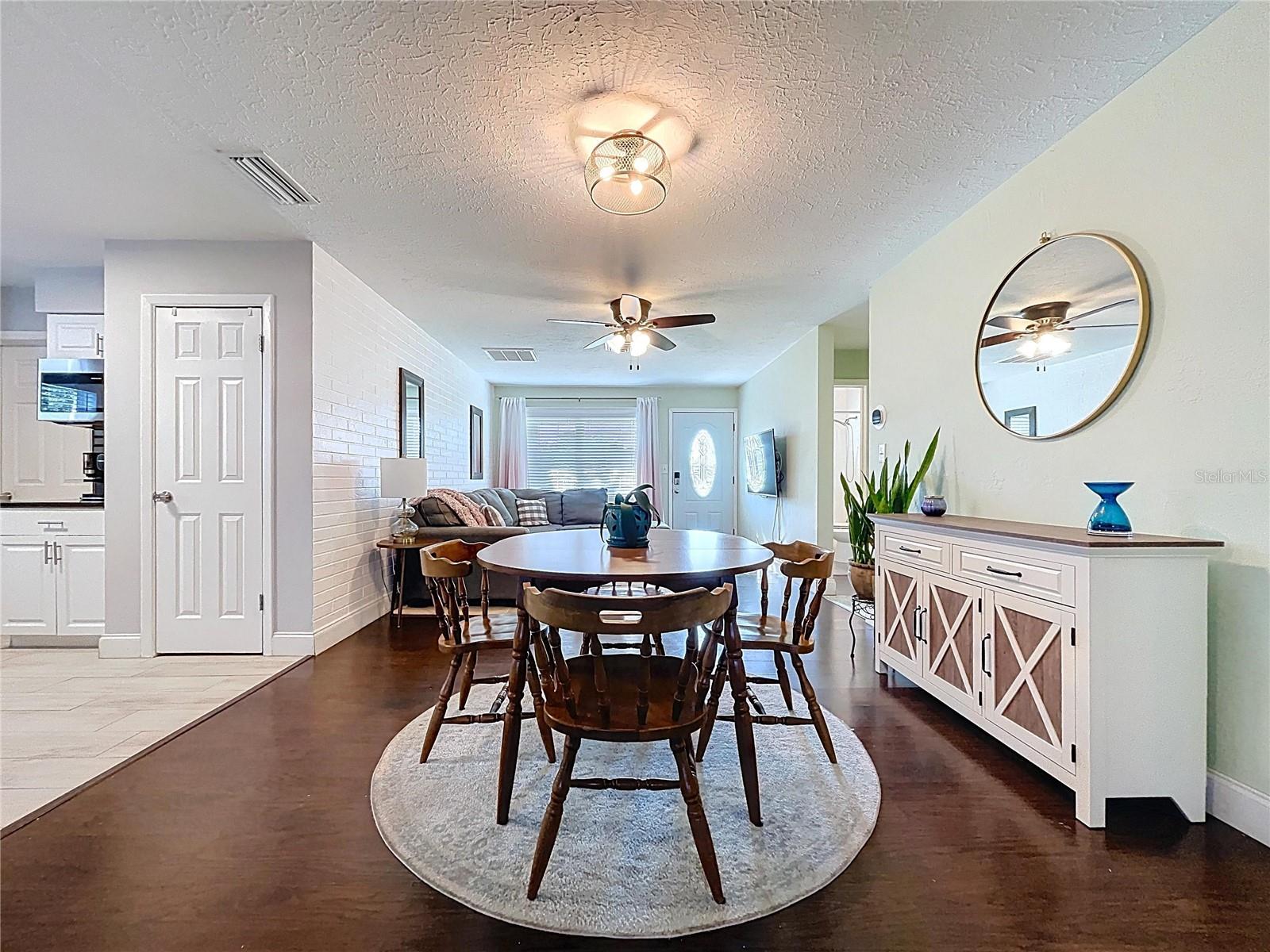 The dining room offers space for medium to larger 6-8 seat tables.