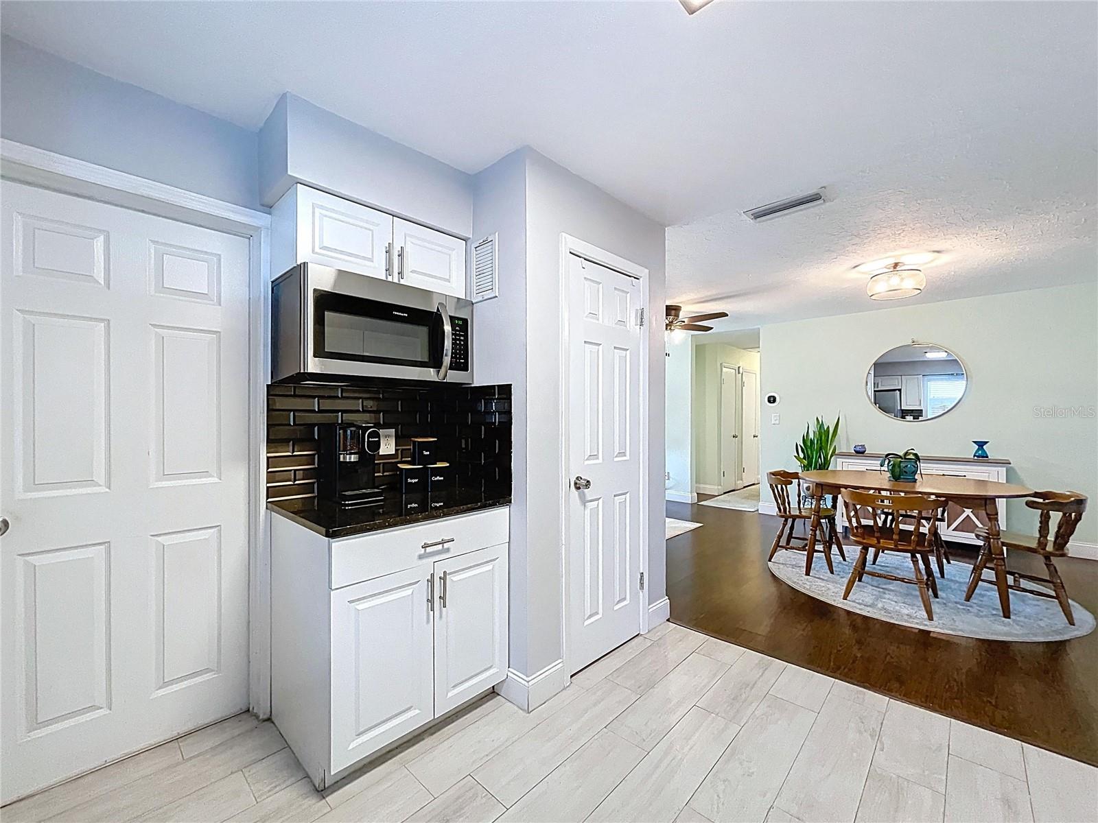 Coffee bar area in kitchen.
