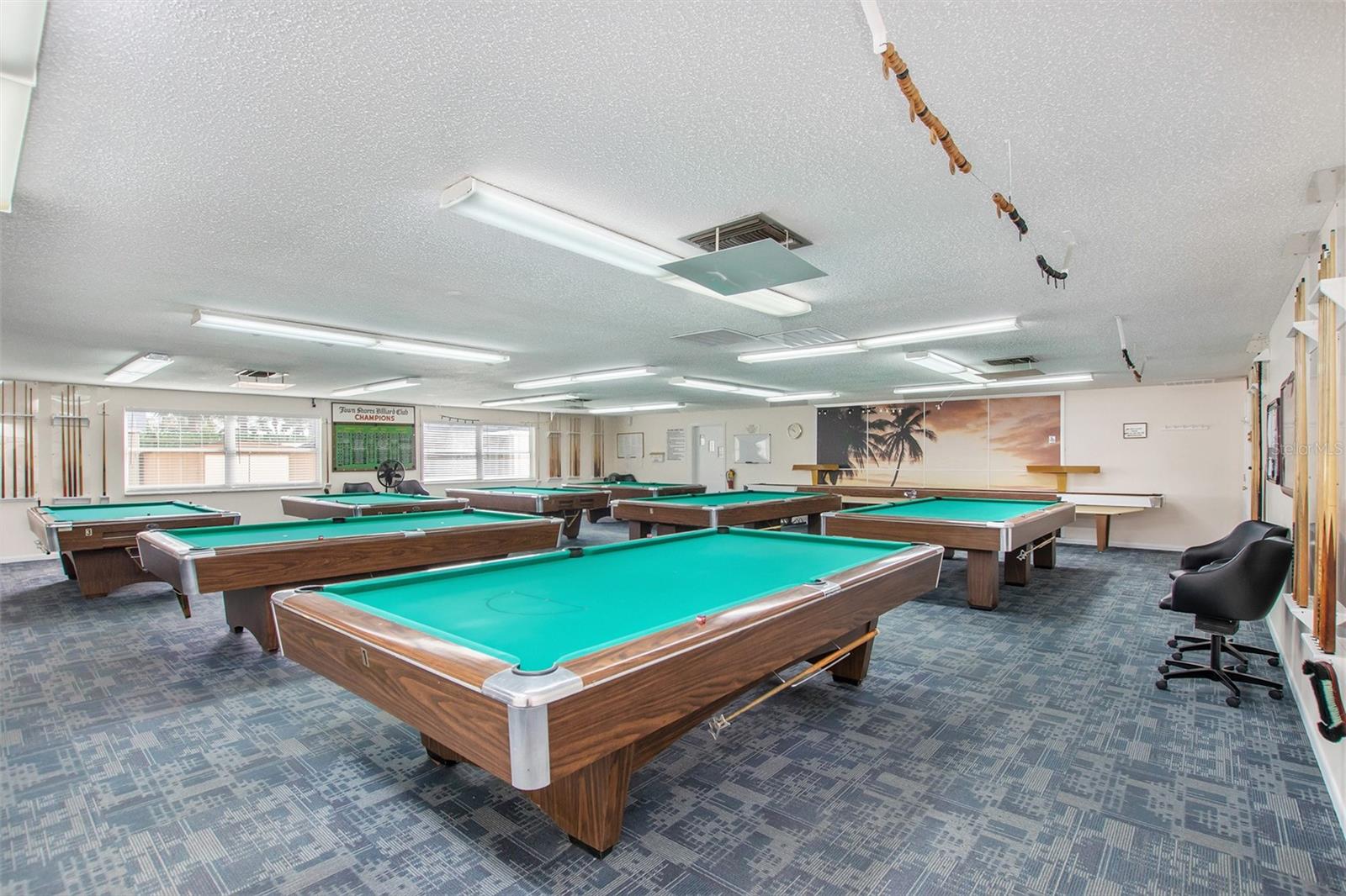 Billard room is quite large offering many tables for play