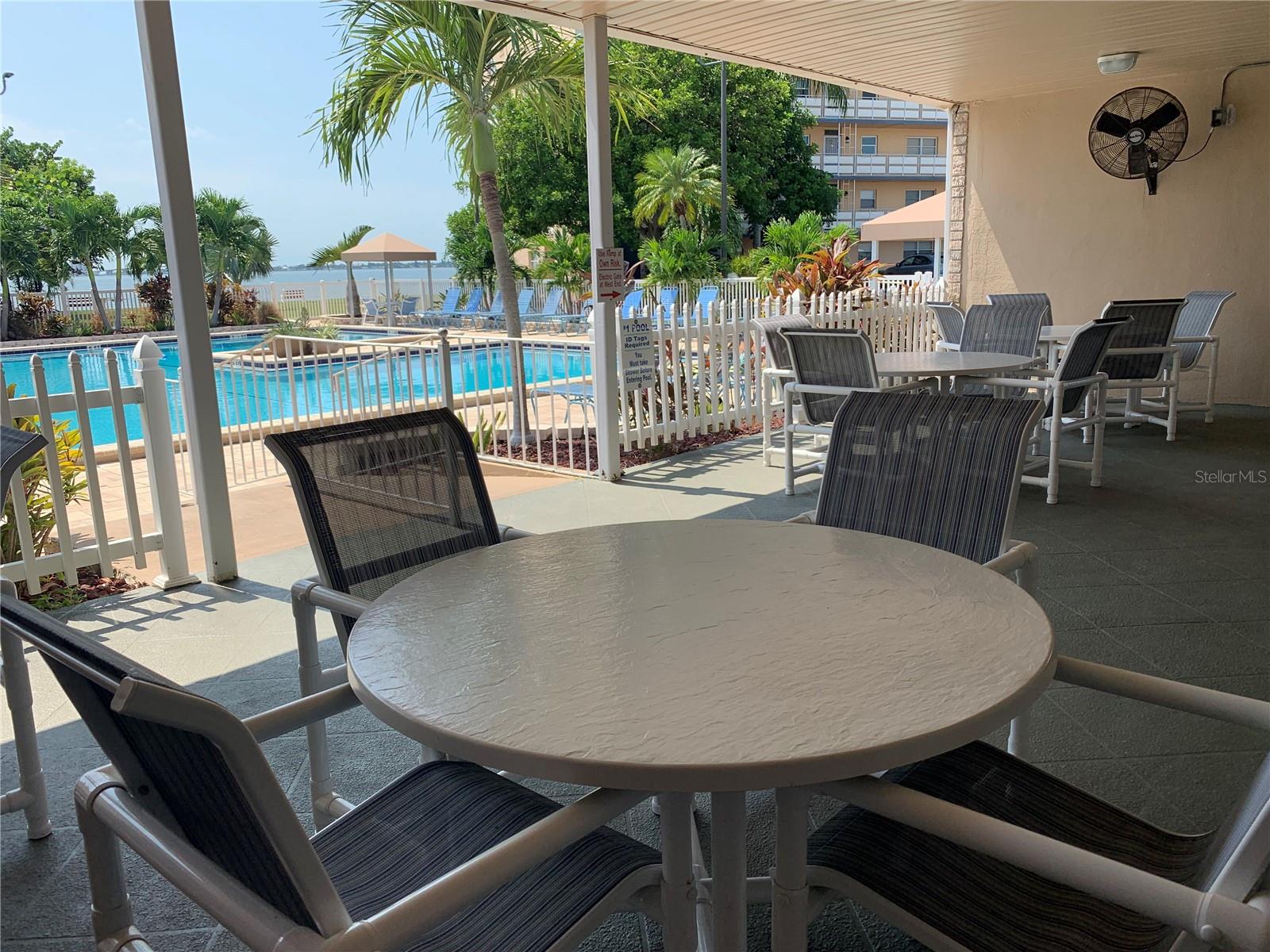 Terrace by the pool is a greta place to meet a friend!