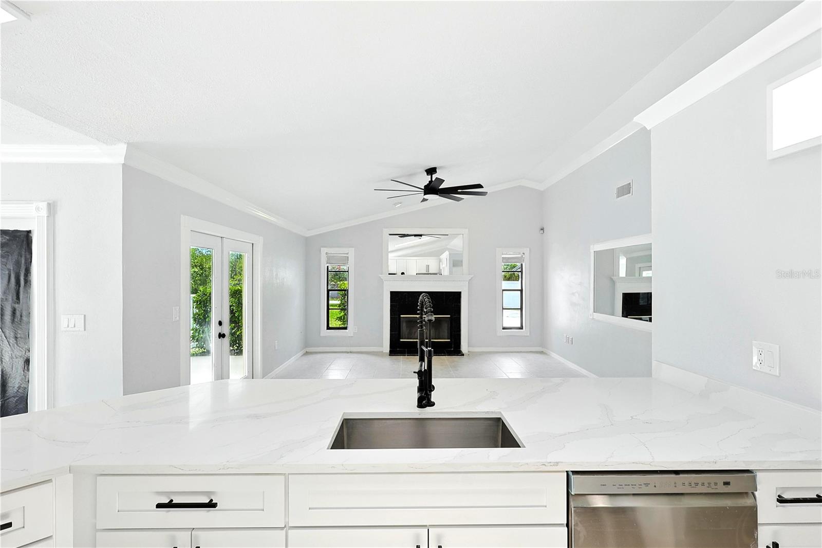 Kitchen looking into family
