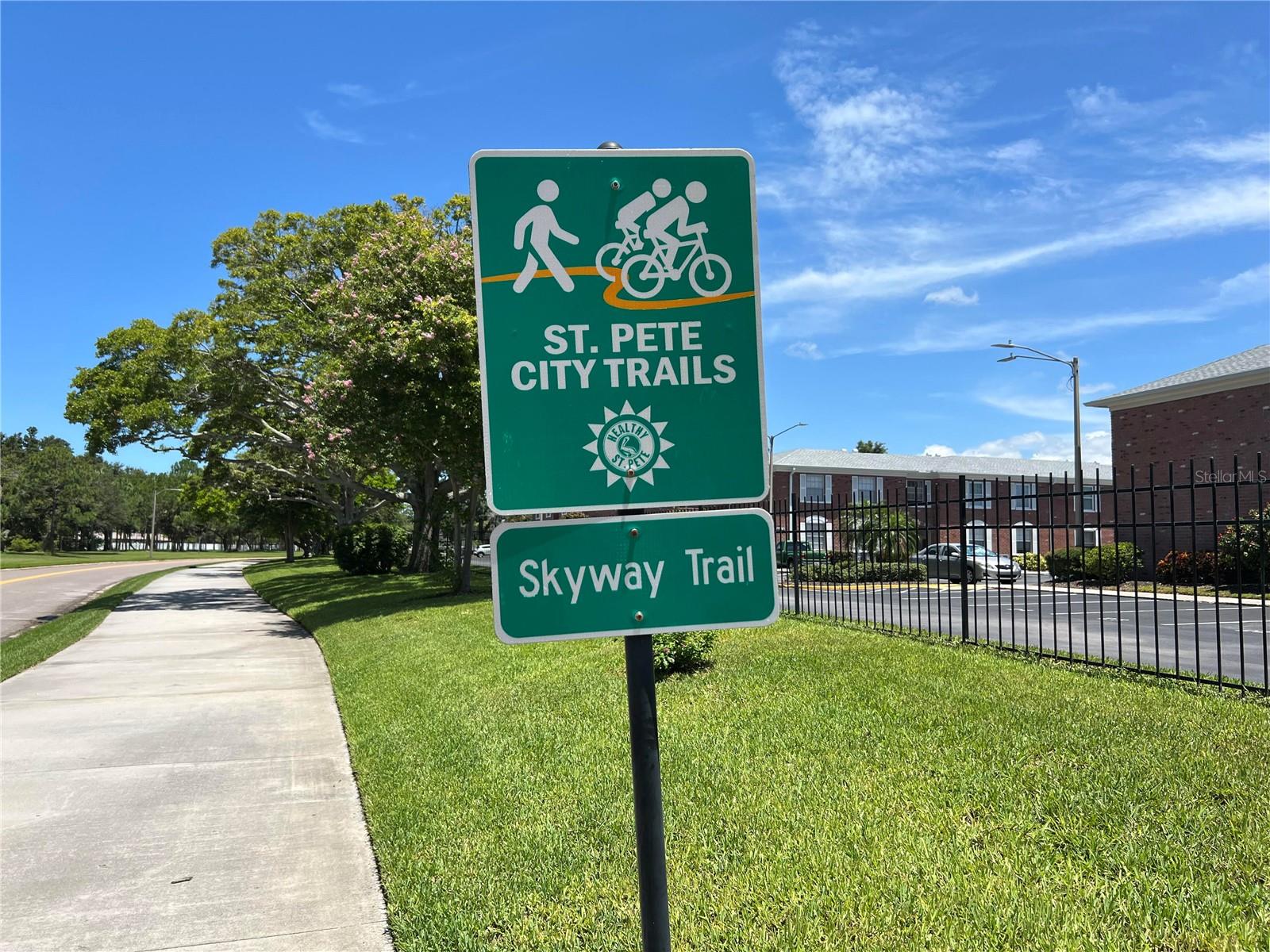 Skyway Trail just outside gate for easy bike ride to Maximo moorings and park at water's edge.