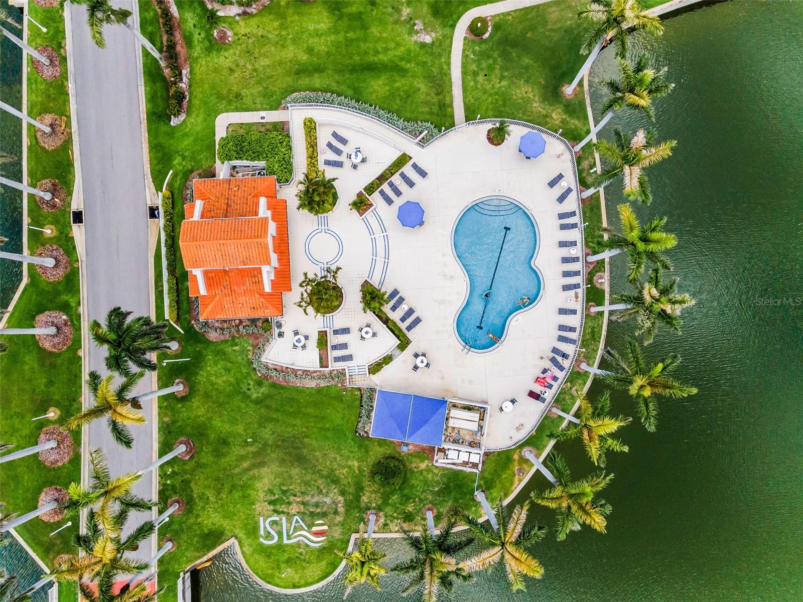 aerial of clubhouse and pool