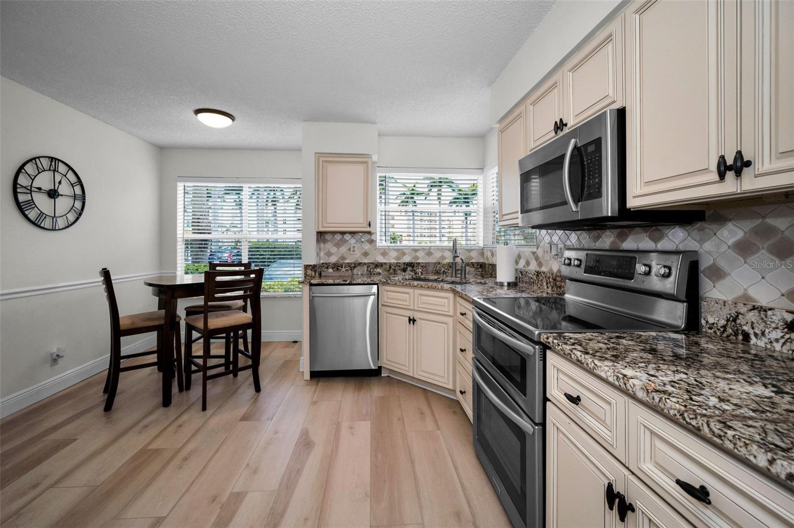 Kitchen has a dinette for easy, informal dining