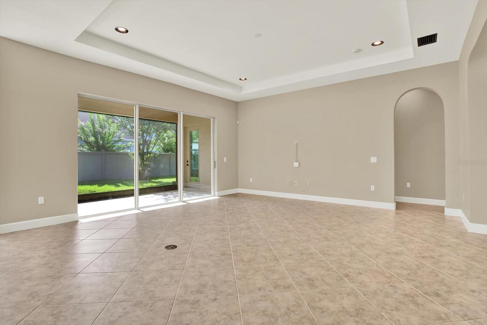 Great room - notice how floor tiles are laid on a diagonal (upgrade)