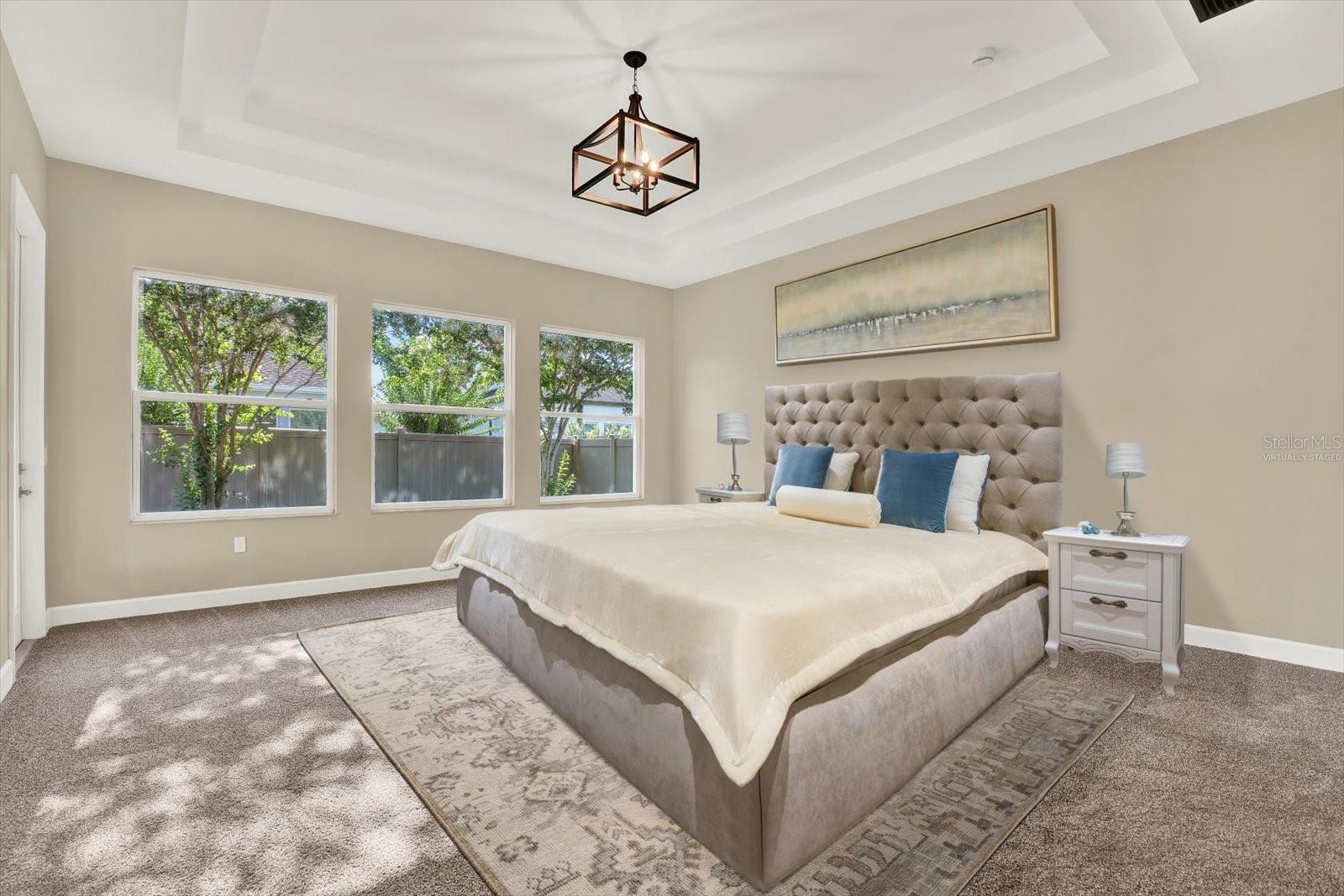 Virtually staged primary bedroom