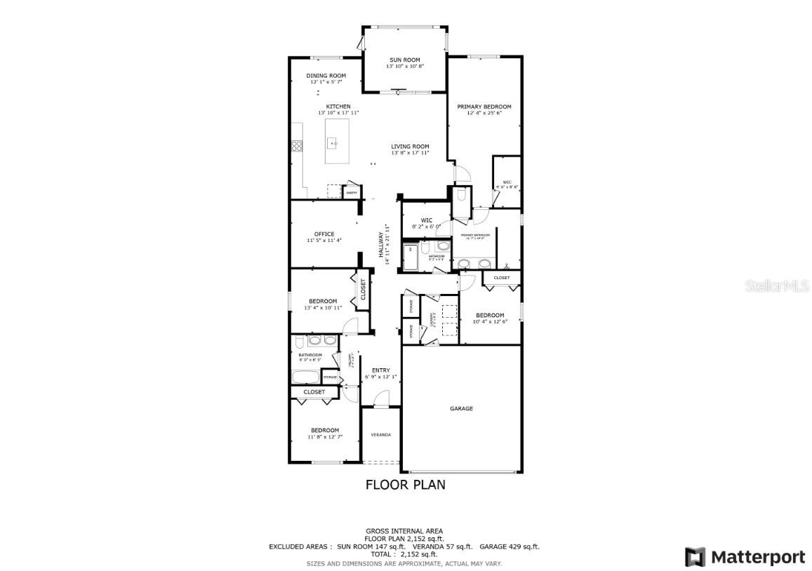 Floorplan and room dimensions per Matterport