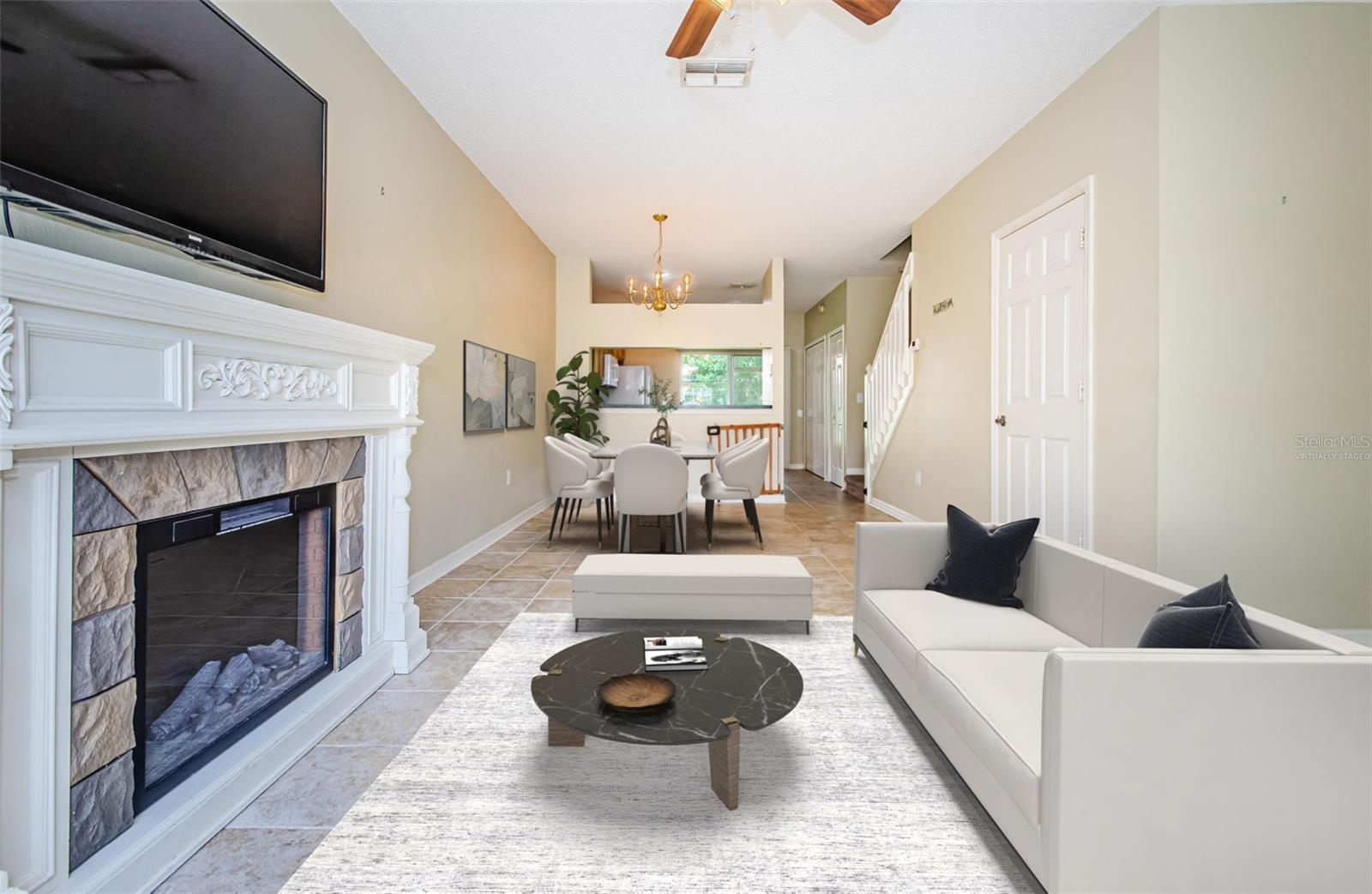 Virtually Staged Living Room & Dining Area