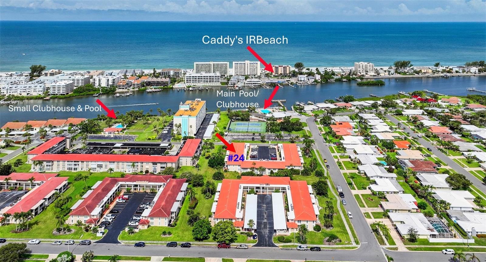 Main Clubhouse located directly on the Intracoastal across from Caddy's in Indian Rocks Beach....Olympic Pool, Tennis Courts, Billiards, Game Room, Fitness Center directly across the street from your new condo. Smaller Clubhouse & Pool is for the Use of Condo owners also.