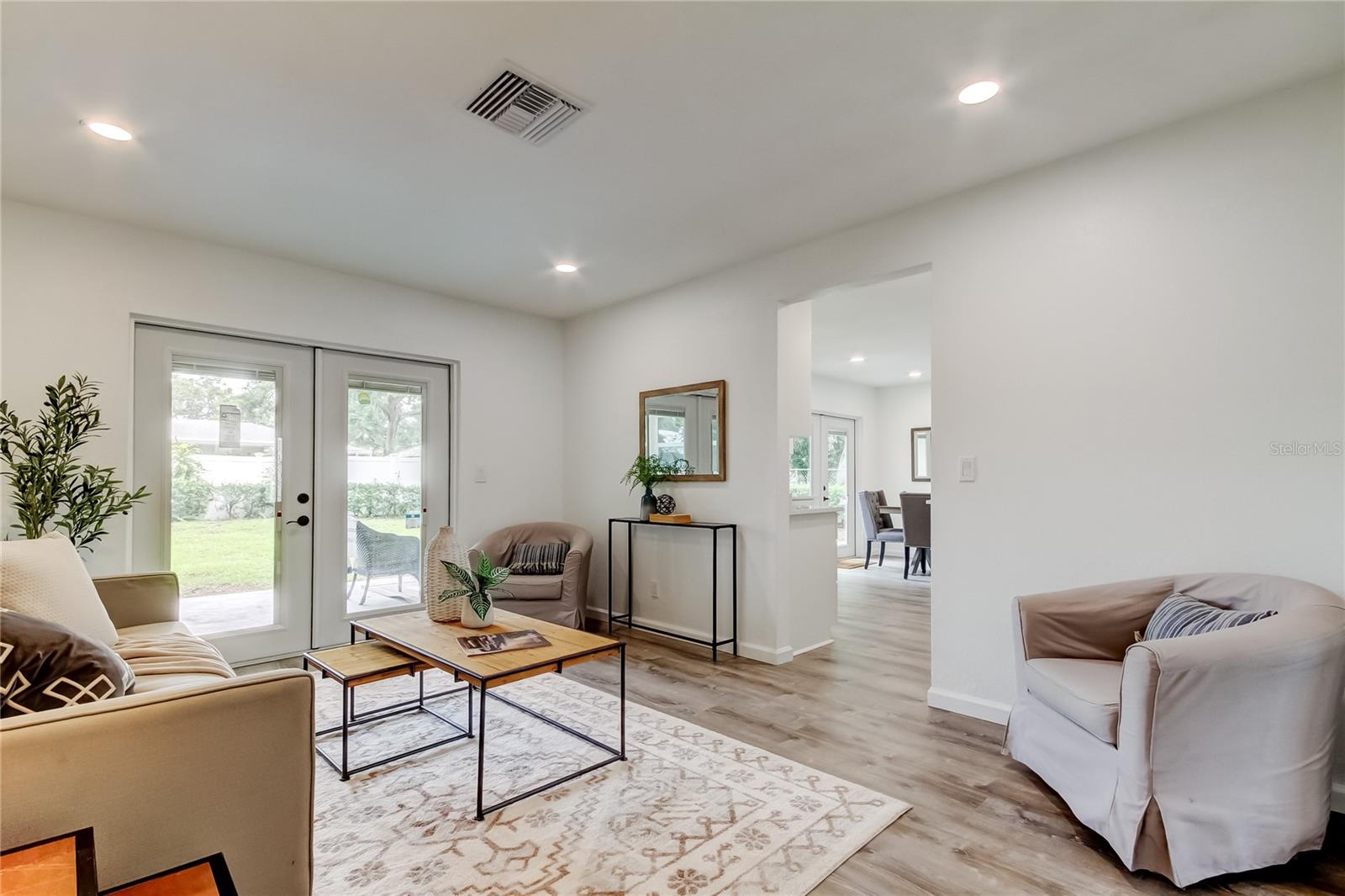 Family room with french doors to patio