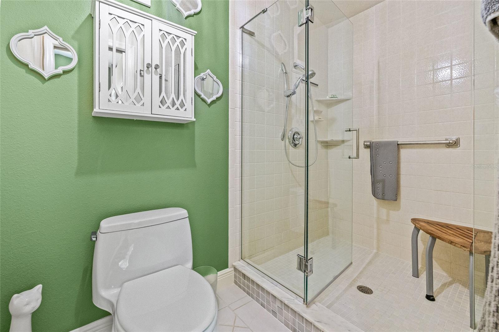 Generously sized walk-in shower.
