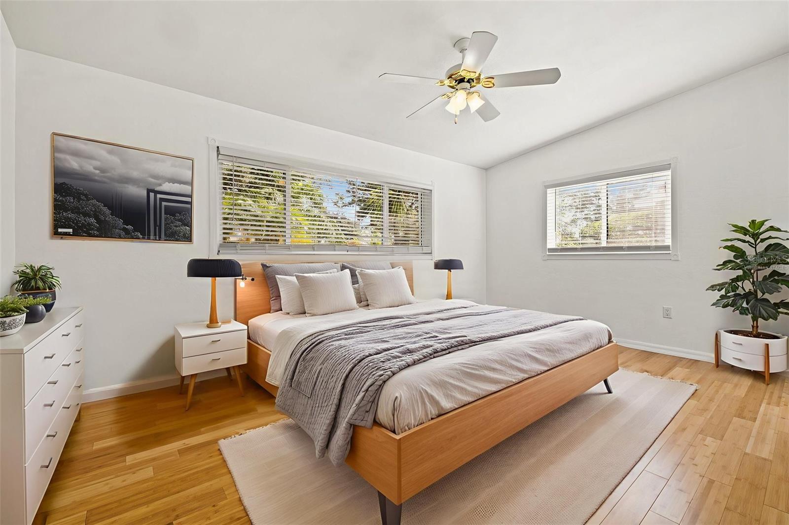 Virtually Staged Master Bedroom. Comfortably fits a king sized bed.