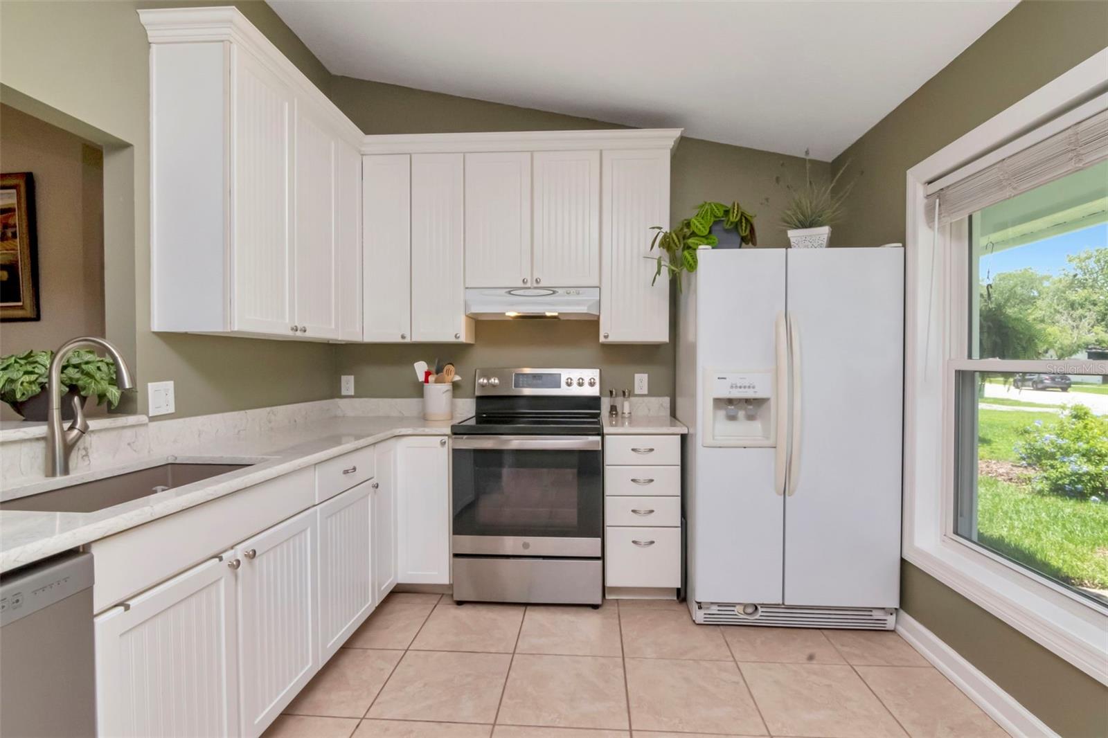 Kitchen has lots of natural light