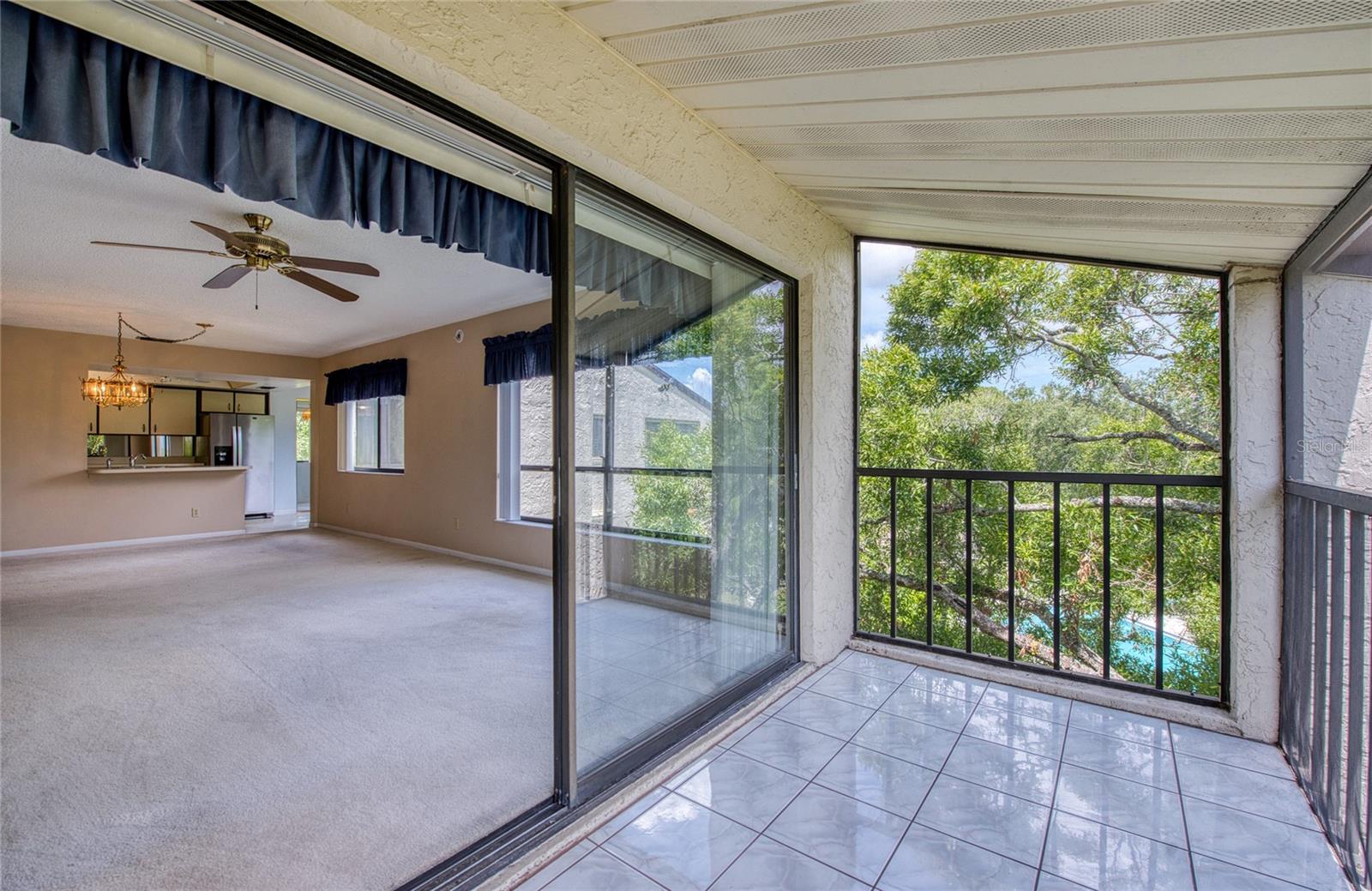 VIEW OF THE LARGE POOL FROM YOUR SCREENED IN LANAI