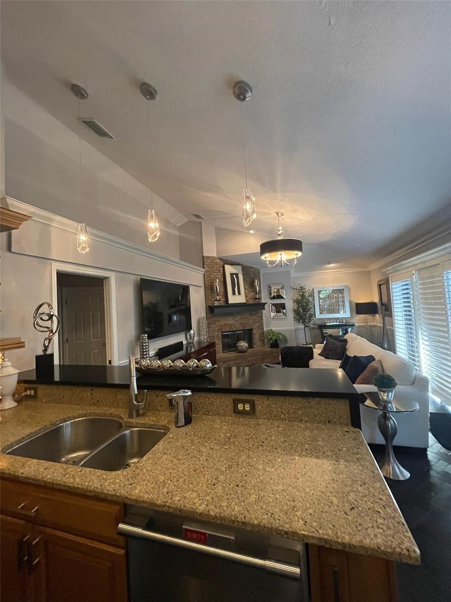 from the Kitchen into Family room
