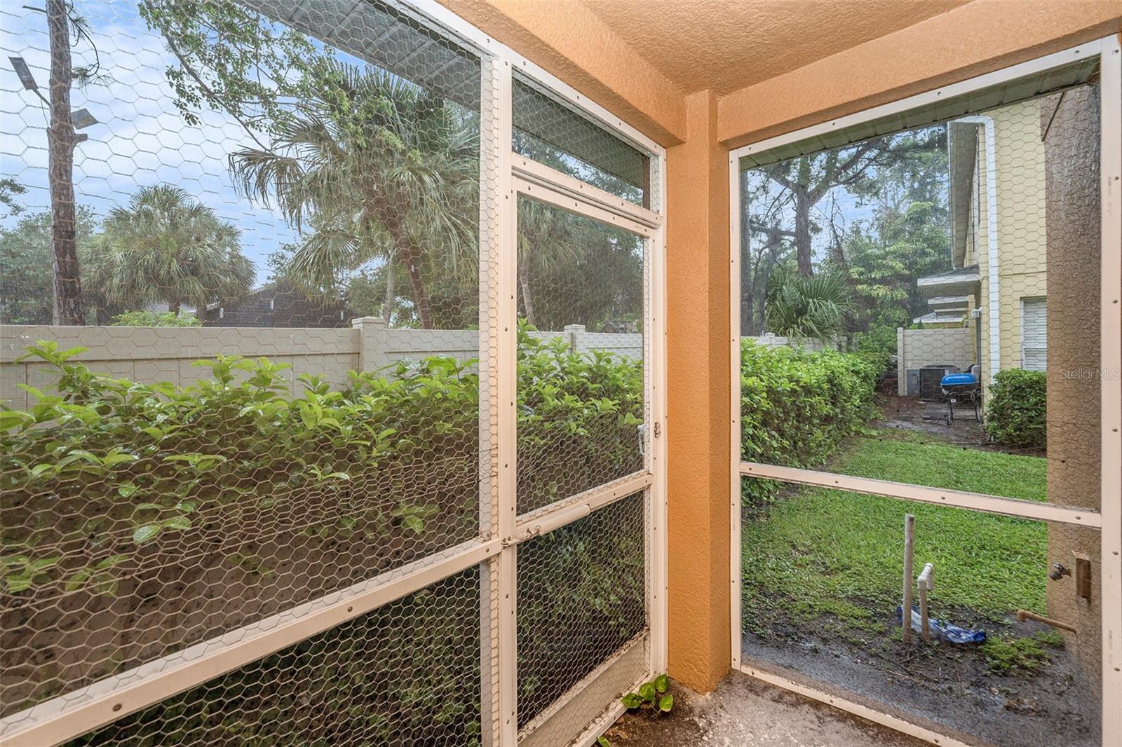 The chicken wire was installed to keep the owners cat from getting out and can easily be removed.