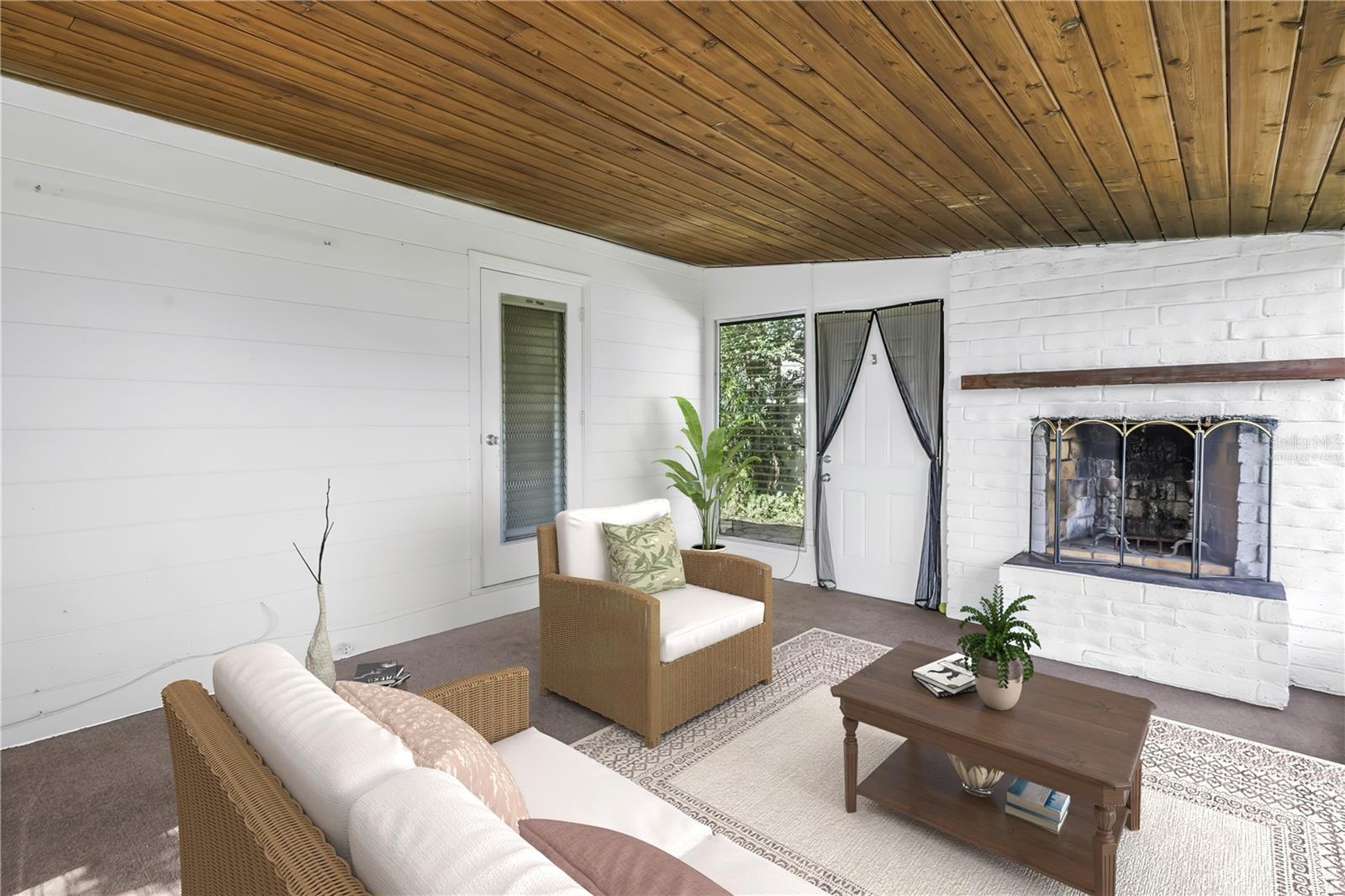 Virtually Staged - Florida Room with Fireplace