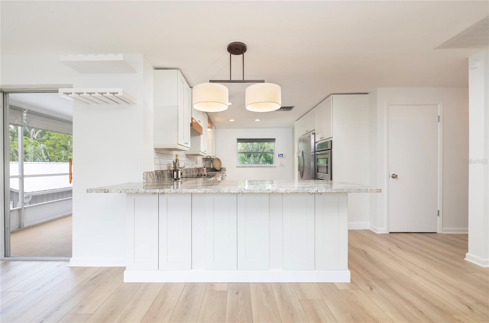 Large counter with storage cabinets