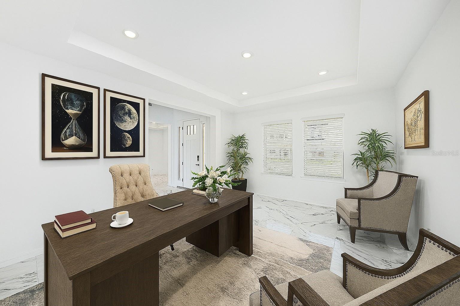Staged. The formal family room or a work from home office space