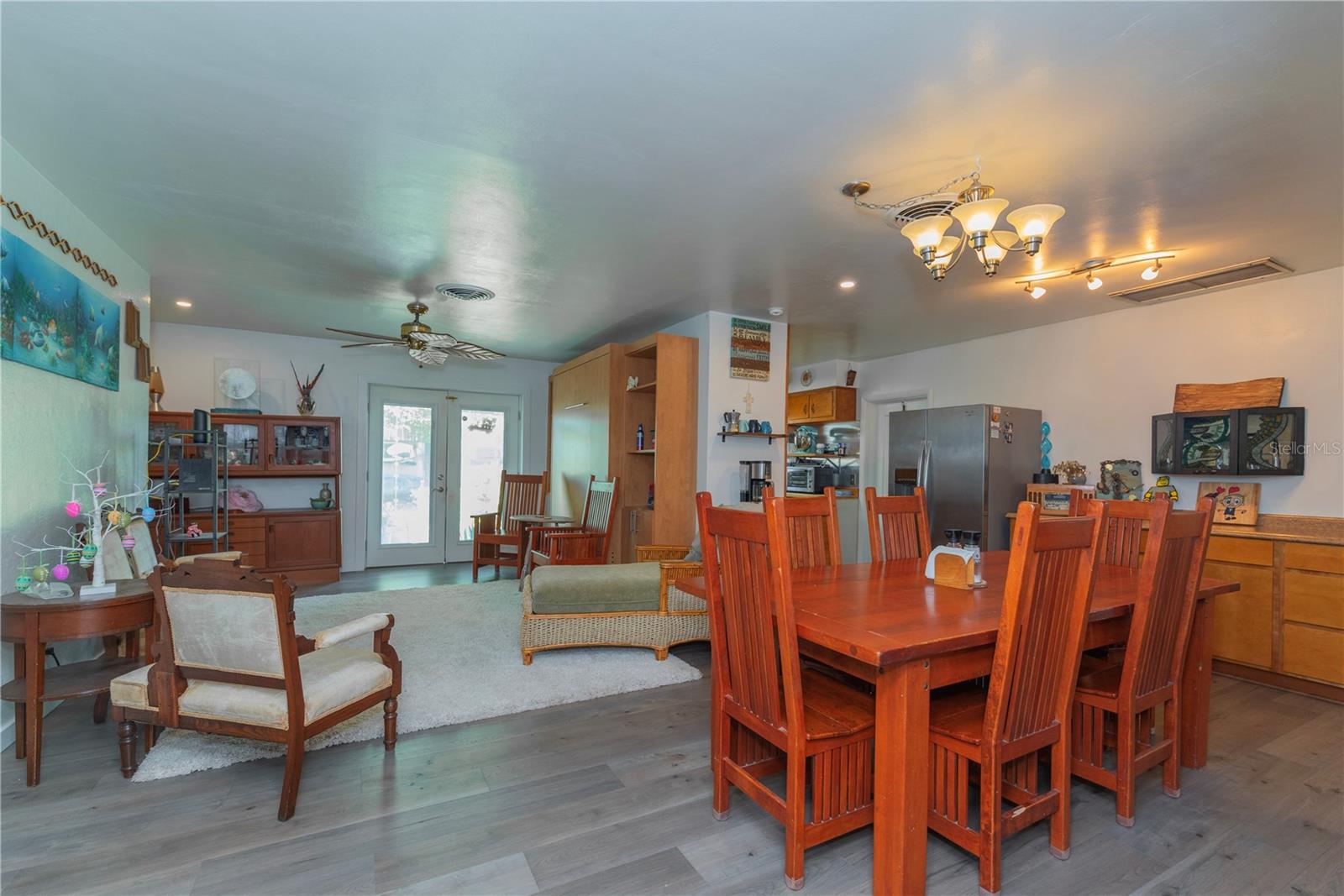 Dining room and living room.
