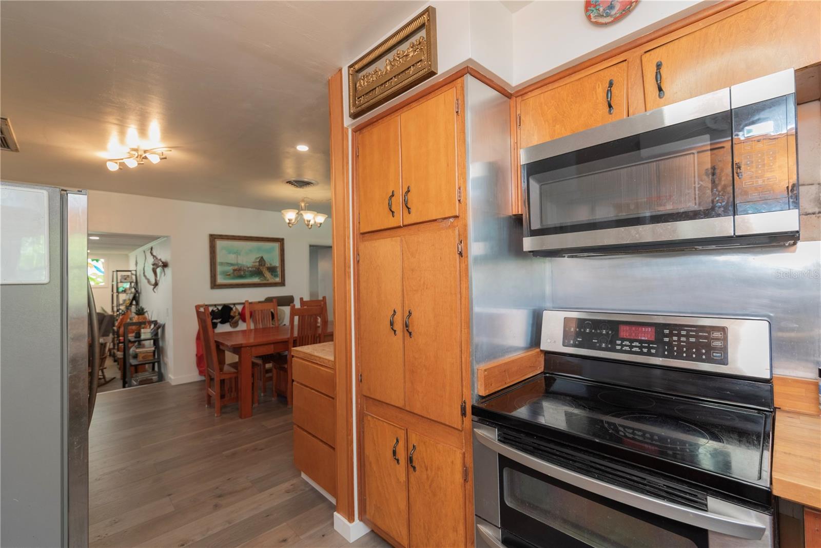 Kitchen with range containing a double oven.