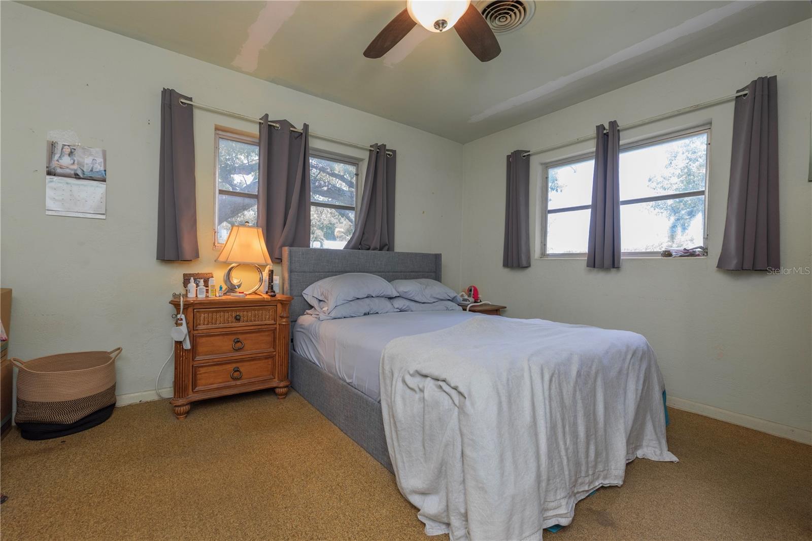 Primary bedroom has dual closets.