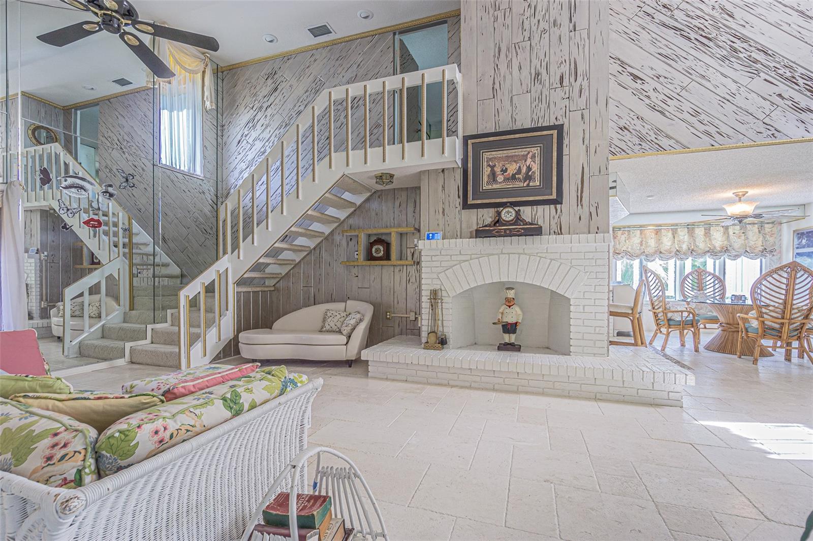 Fireplace and Steps Up to Bedroom