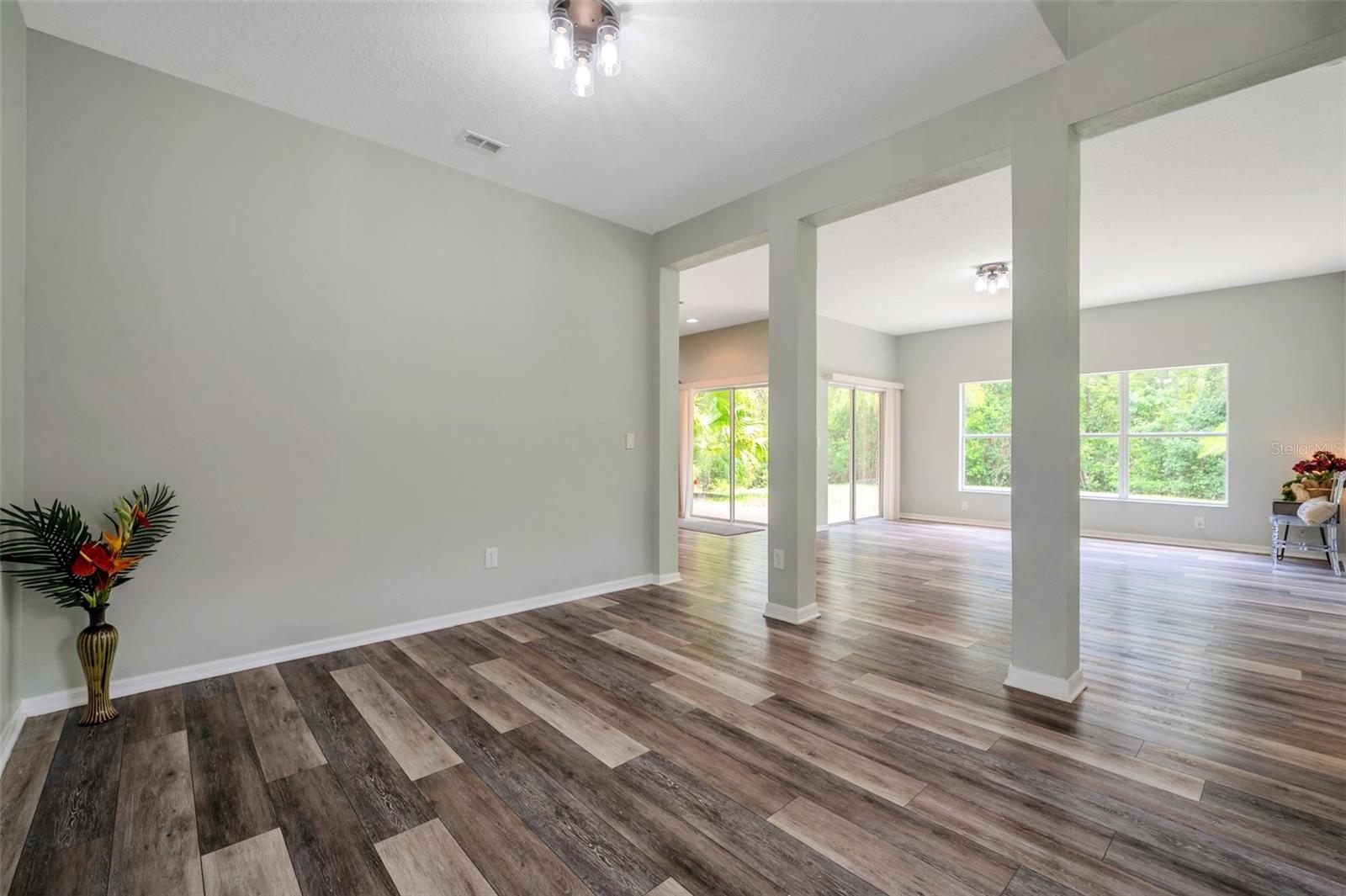 The walls were opened to create a wide open space.