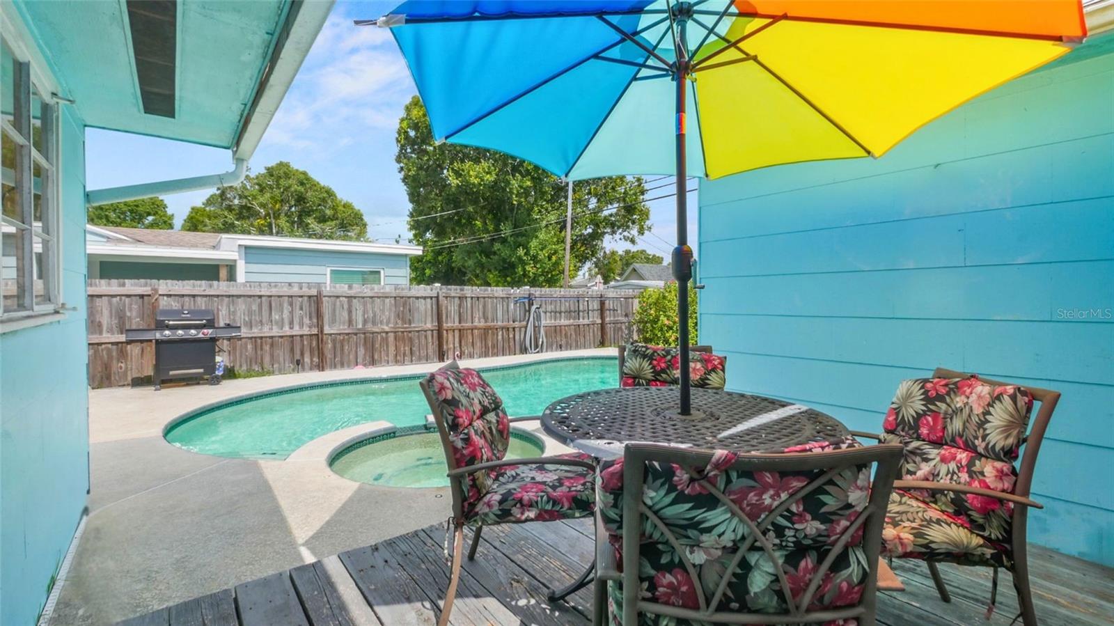 Pool through kitchen sliding doors