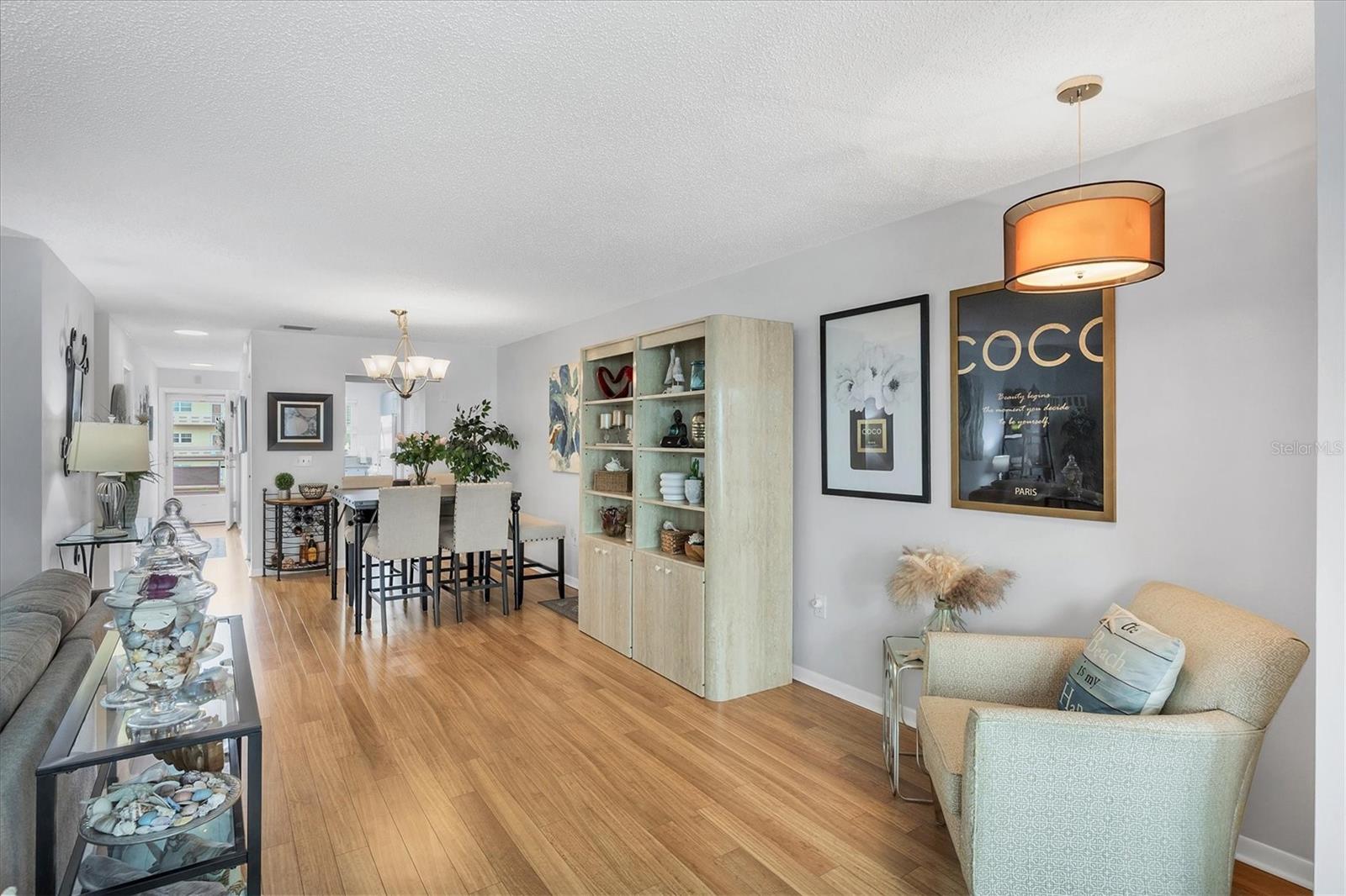 Open living room, dining area
