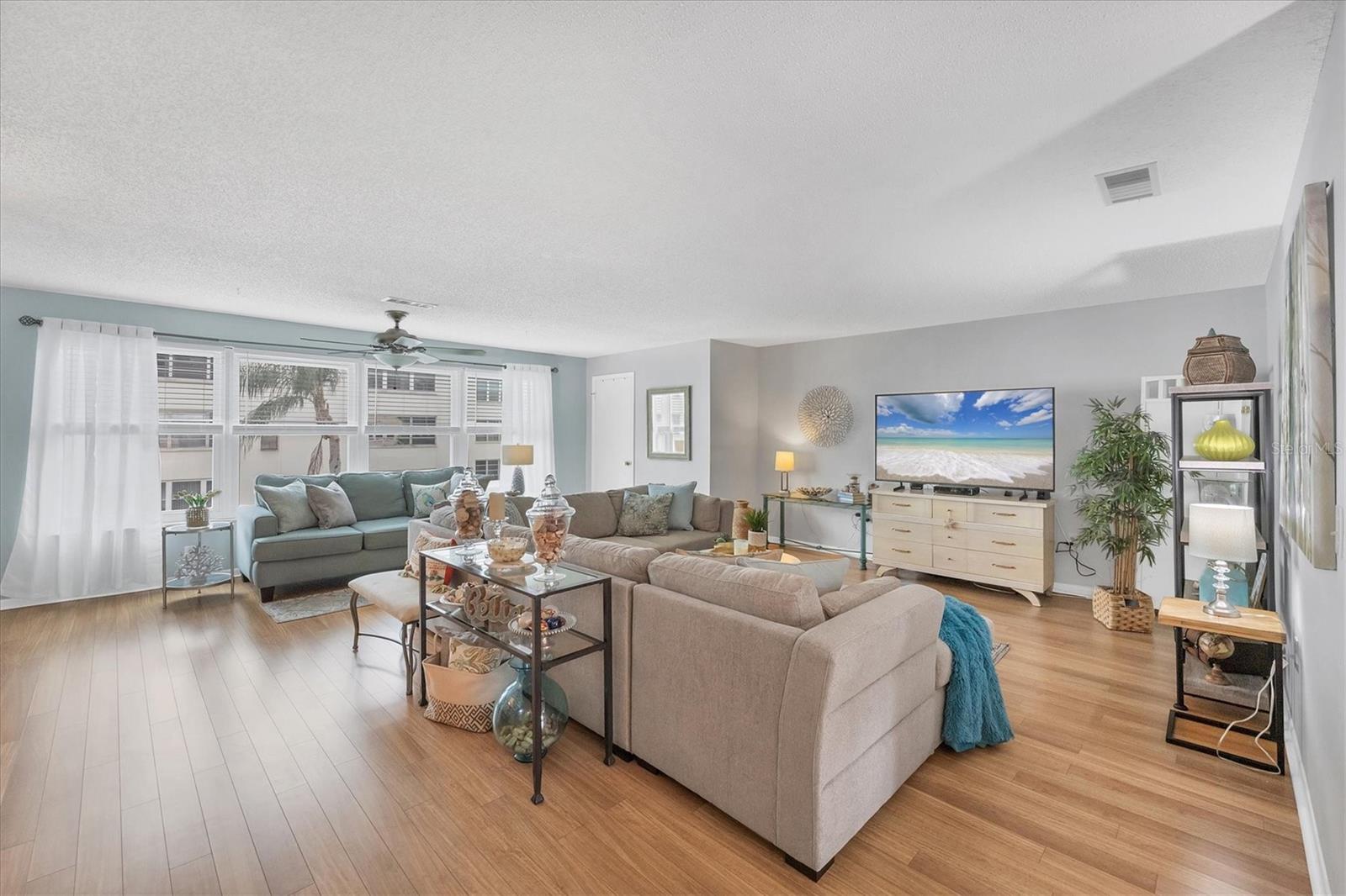 Spacious open floorplan with a light colored paint that will complement probably every style.