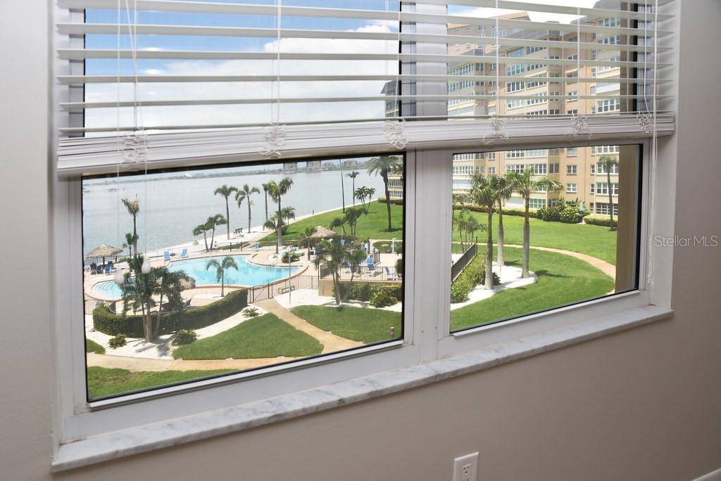 1 of 4 waterfront pools outside the building