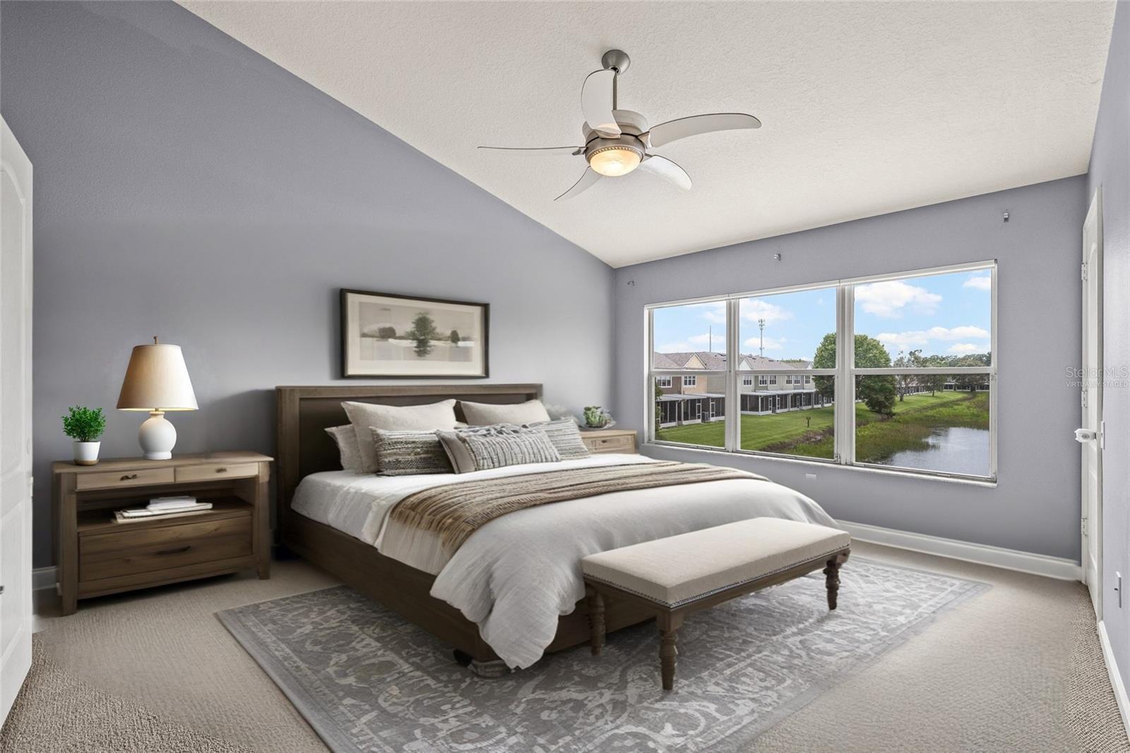 Virtually staged primary bedroom