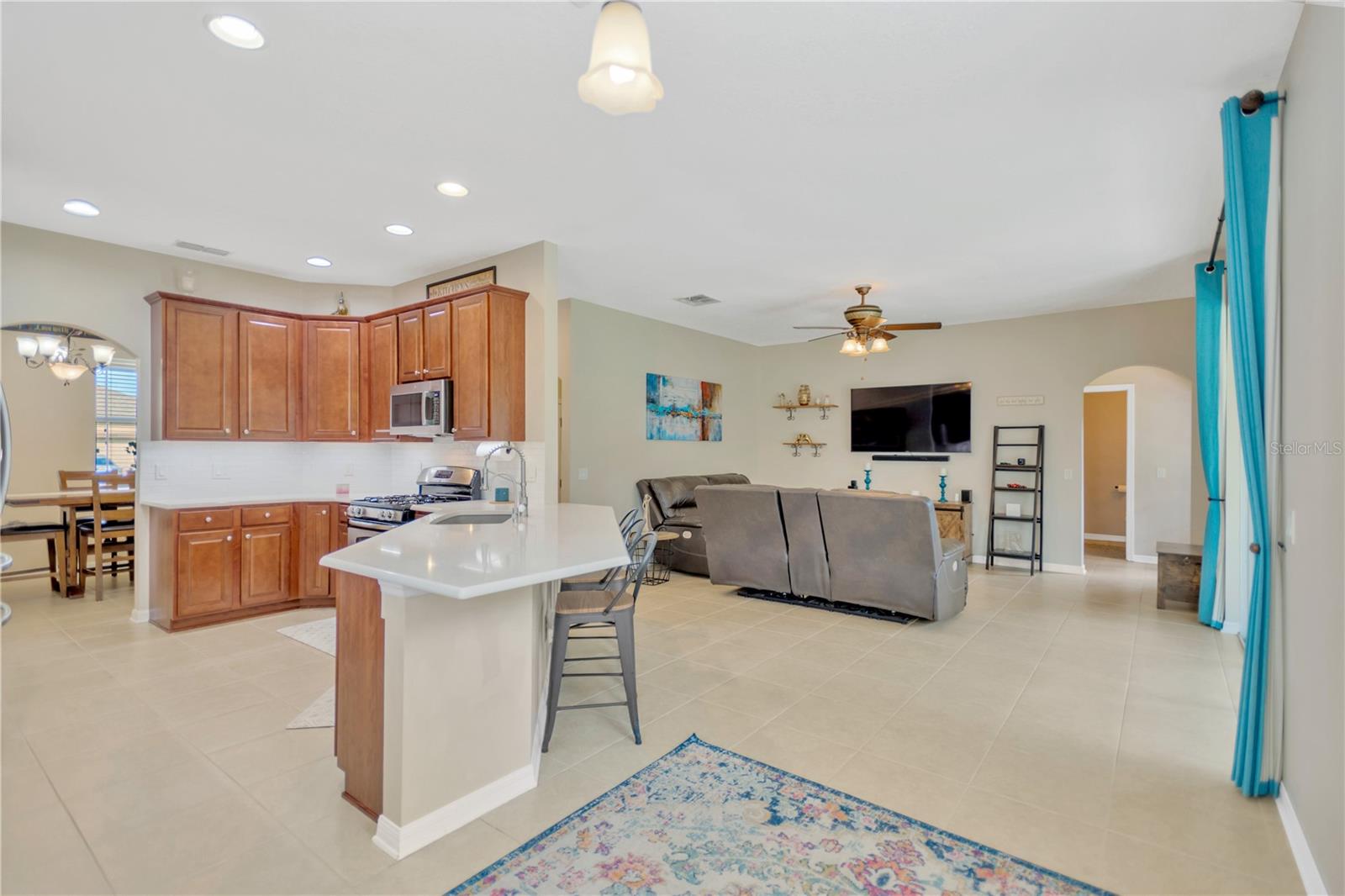 Open floorplan. View from kitchen into great room.
