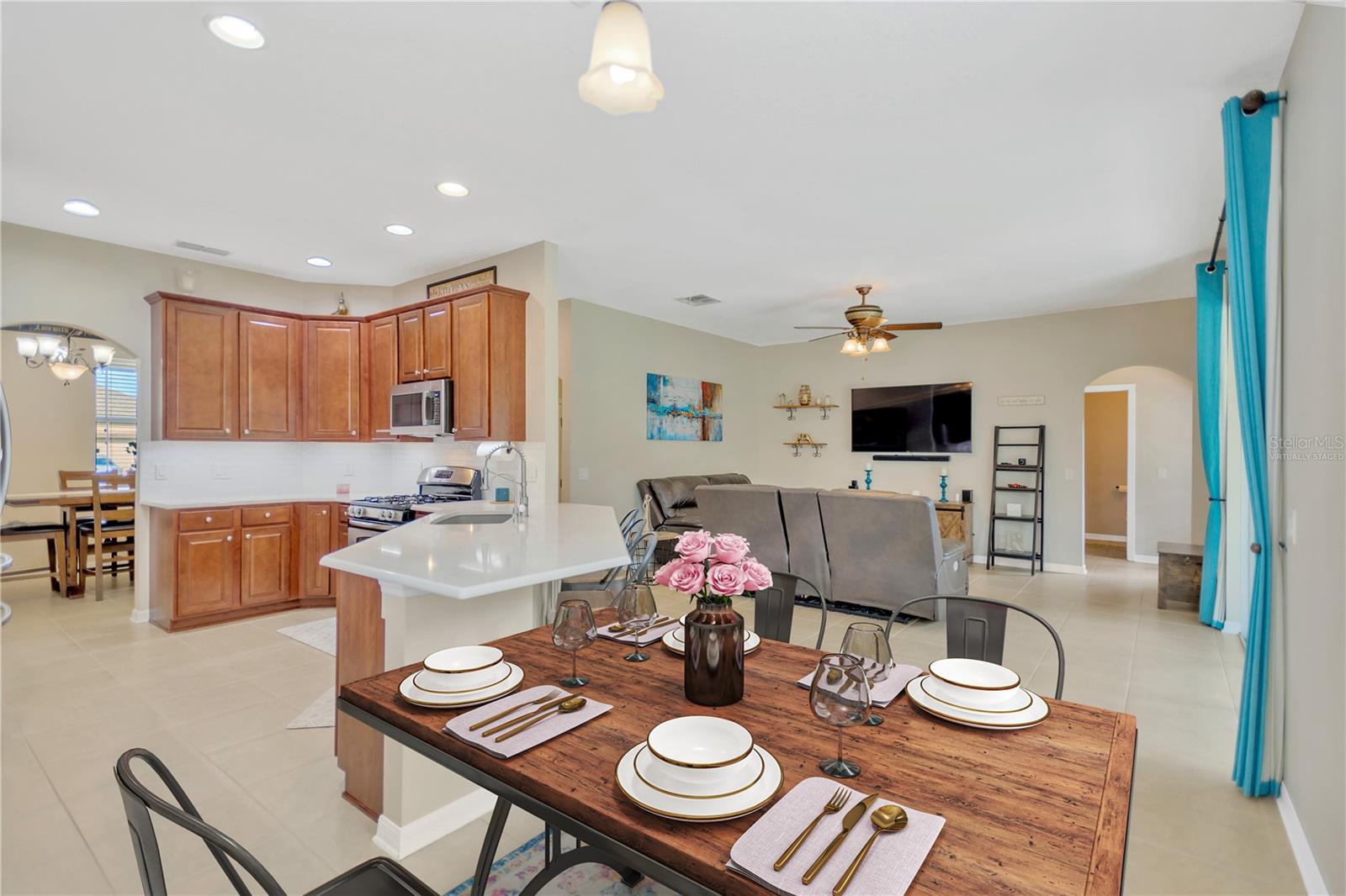 Virtually staged breakfast nook.
