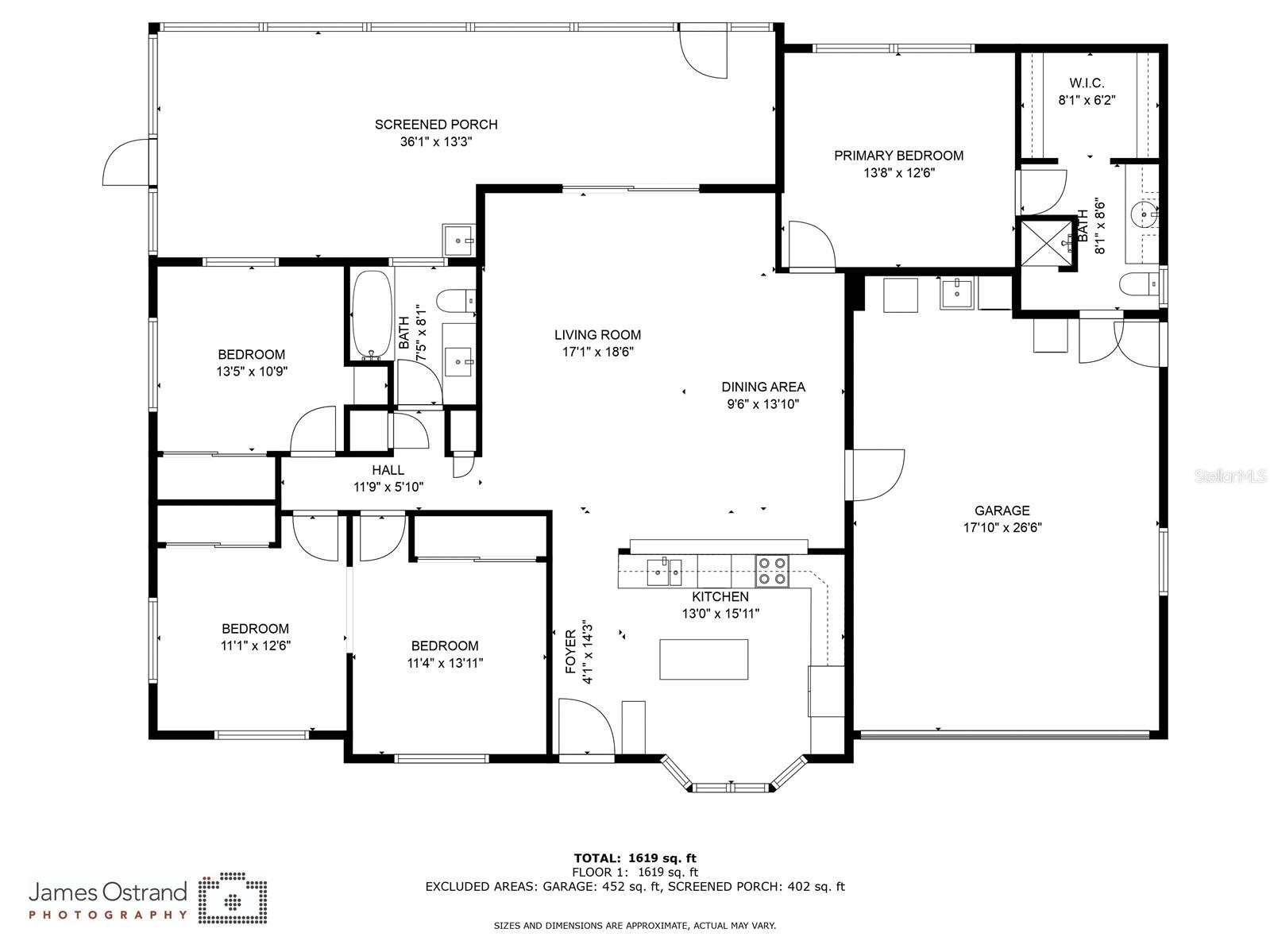 Split floor plan with optional 4th bedroom and wall closet