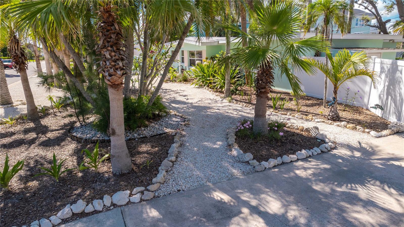 Winding crushed shell walkways