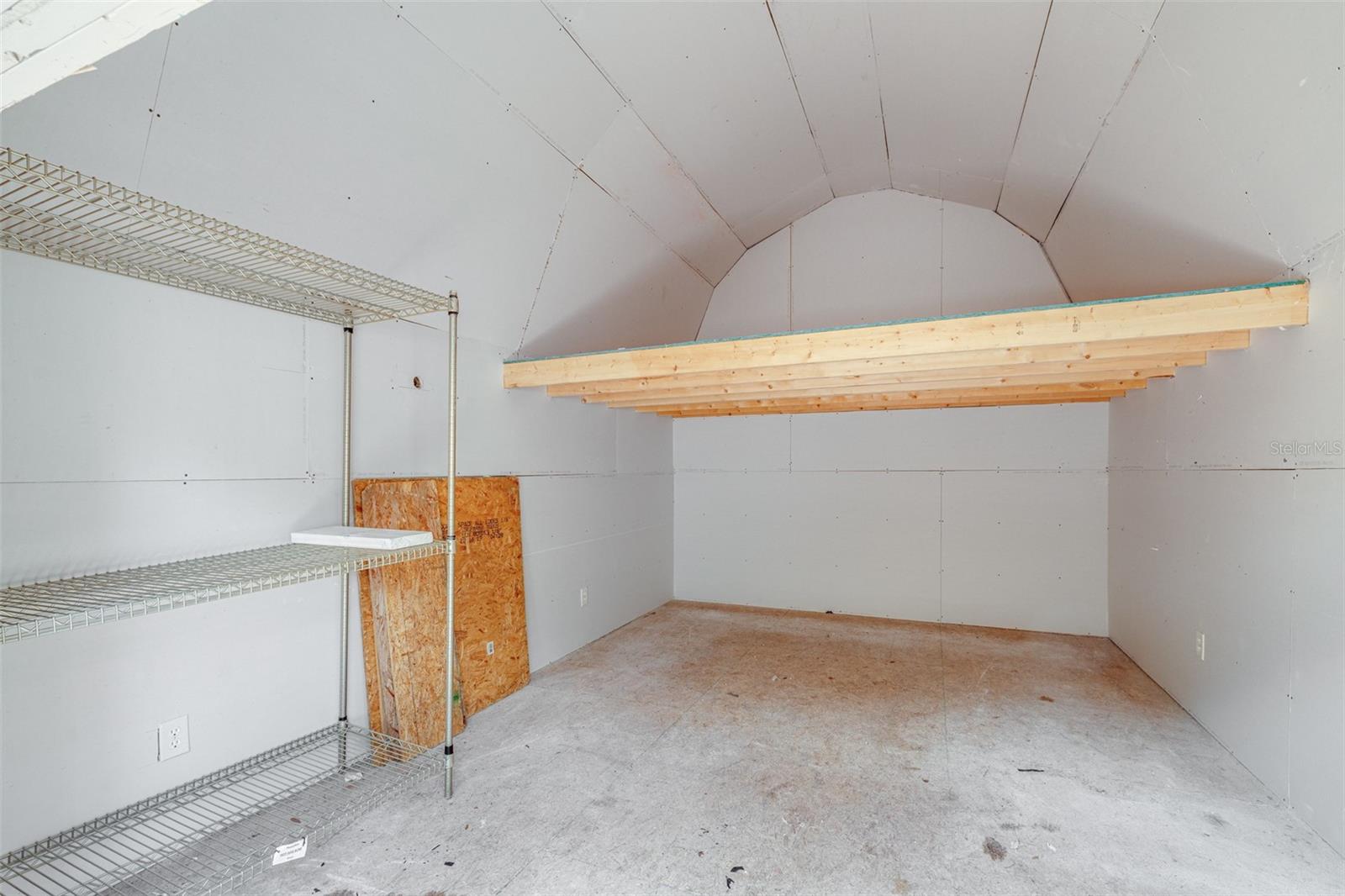 inside of large shed, with electrical