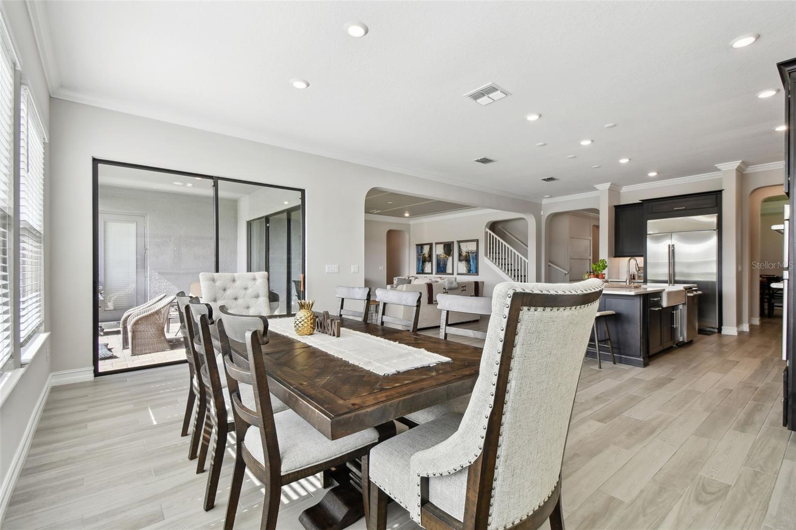 Dining area overlooking the kitchen and living room