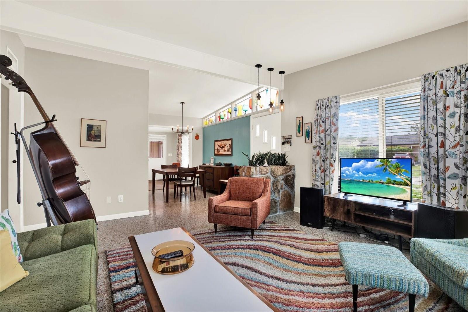 Spacious Living Room with Vaulted Ceilings