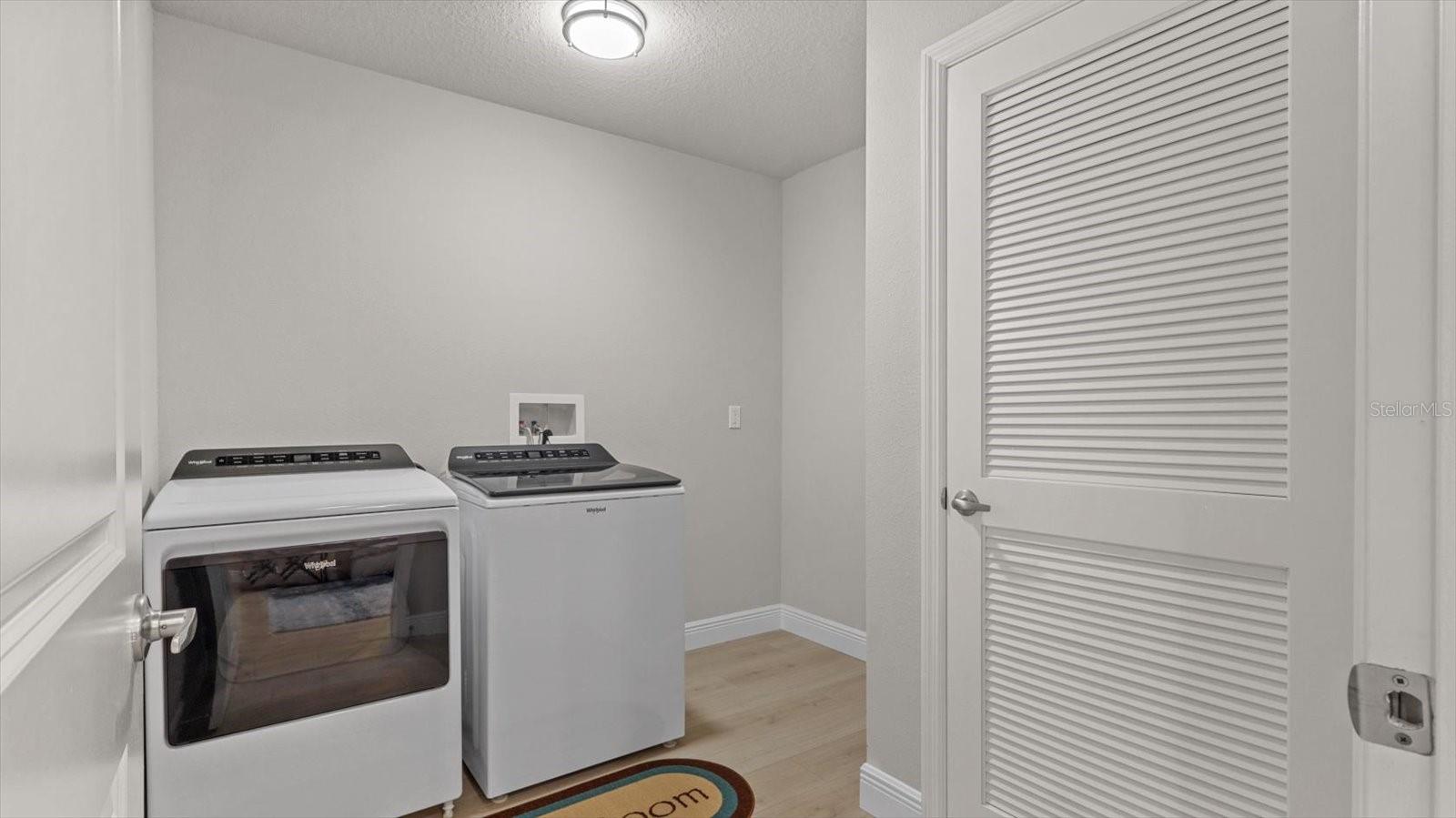 Second floor laundry room with storage