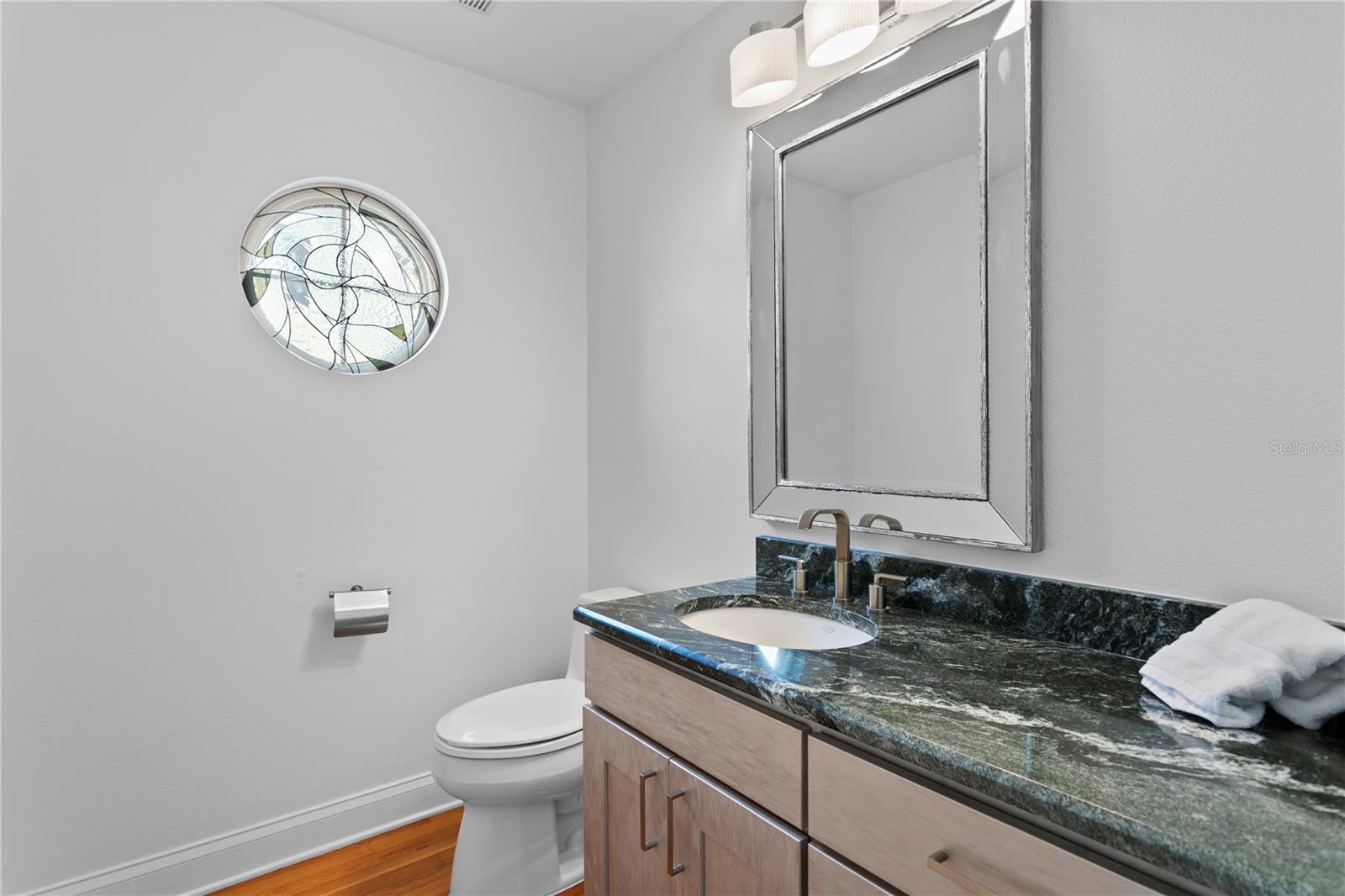 The first floor guest bathroom