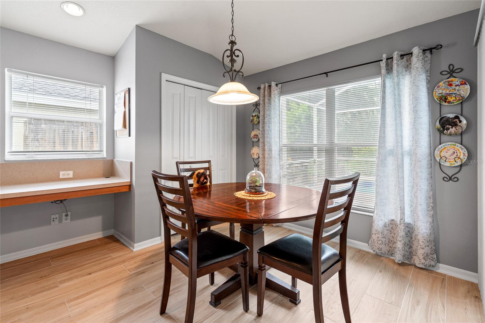 Eating space in kitchen and nice size pantry